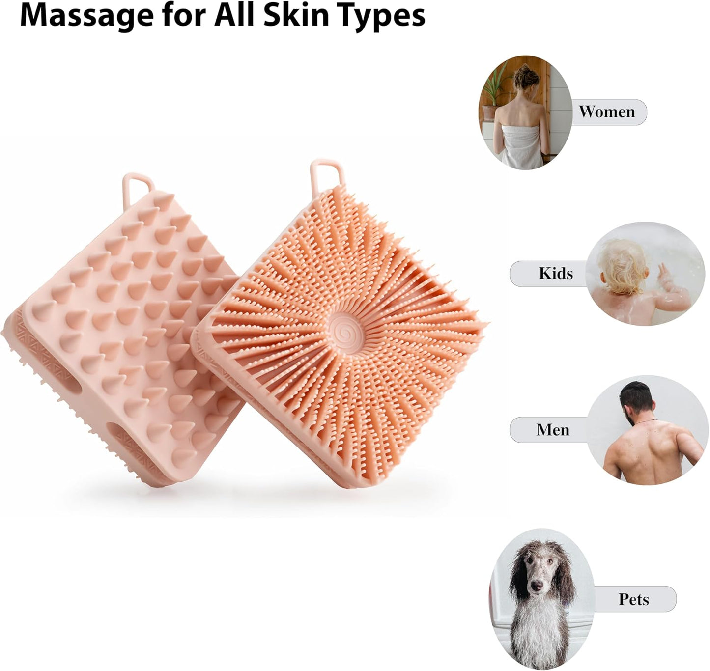 2 PC Silicone Exfoliating Body Scrubber, Silicone Body Shampoo Brush, Soft Silicone Loofah for Sensitive Skin, Shower Silicone Hair Scalp Massager, Easy to Clean, Lather Well(Gray&Pink)
