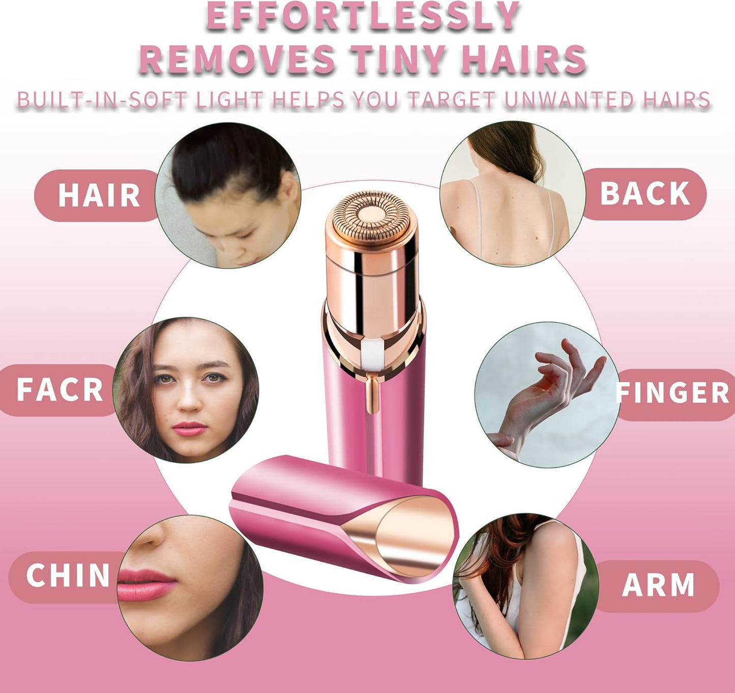 Facial Hair Remover for Women- as Seen on TV Painless Face Shaver -Mini Hair Remover, Electric Razor Shaver Portable Bikini Epilator for Lips, Chin, Armpit, Peach Fuzz, Fingers, Neck, Cheek (Rose red)