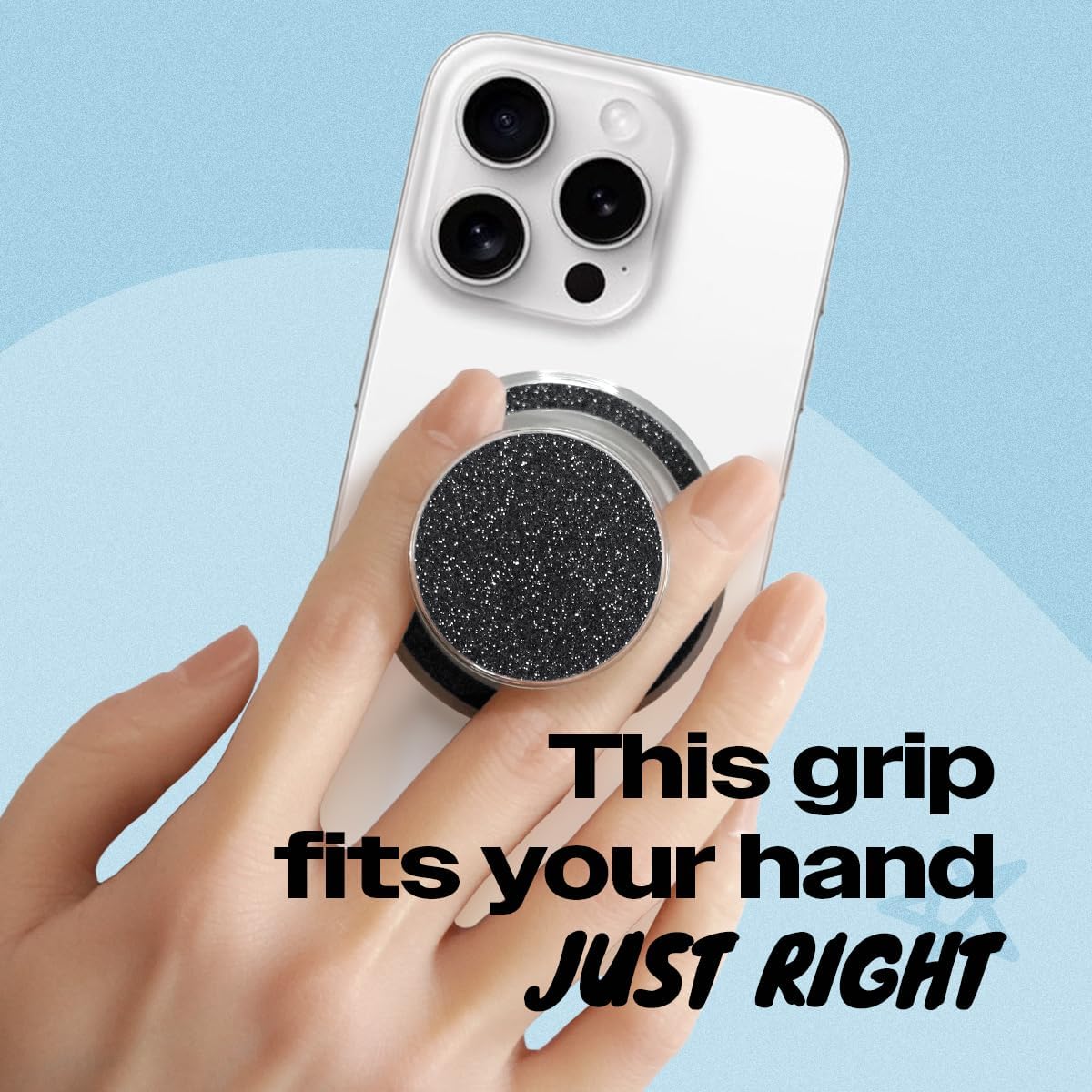 Bling Bling Glitter Phone Grip & Stand - Elegant Magsafe Compatible Phone Holder for Secure Grip and Hands-Free Viewing (Black)