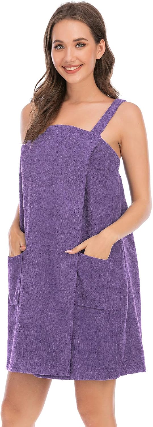 Veseacky Women Bath Wrap Towel for Womens Shower with Pocket Adjustable Spa Robe & Facial Headband