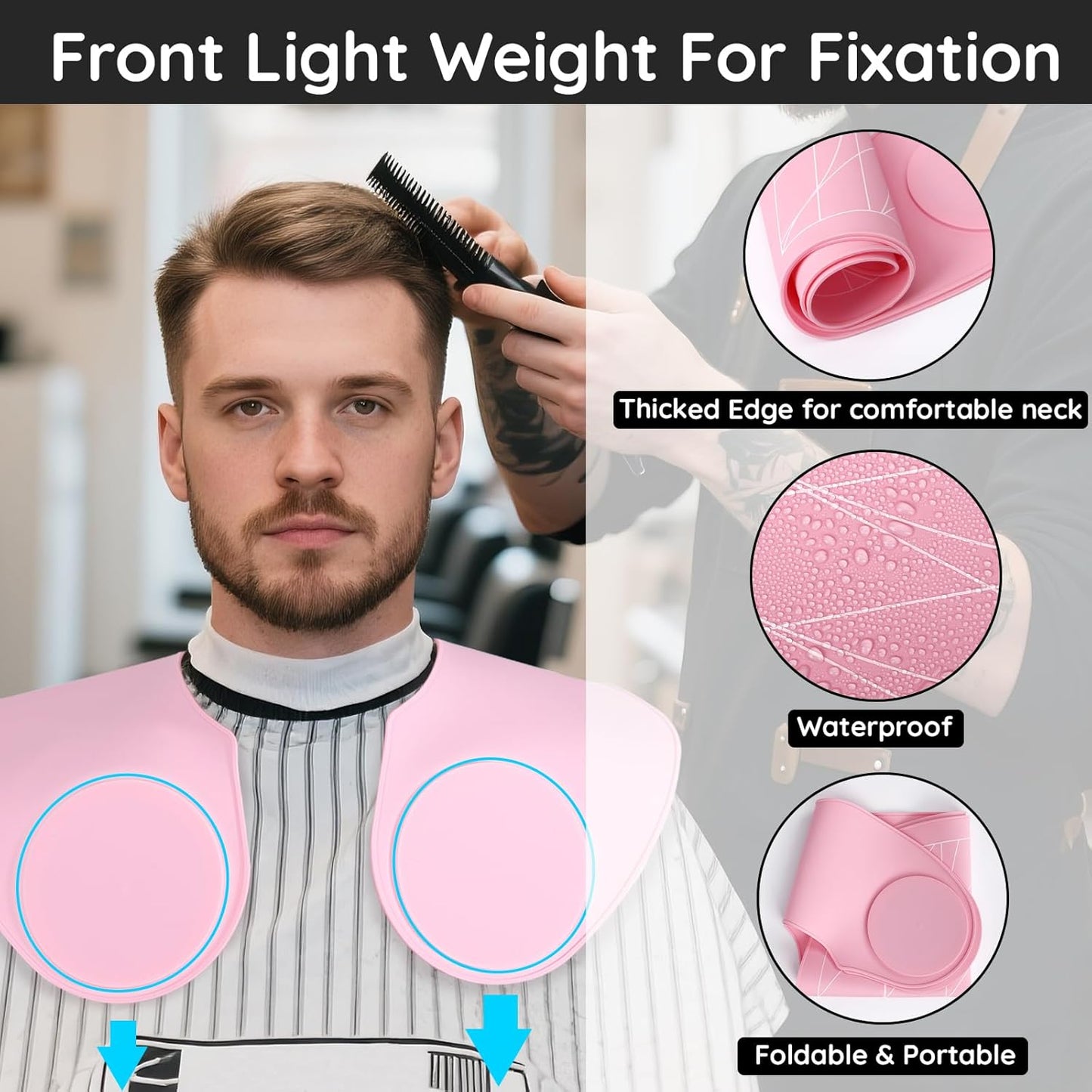 Segbeauty Hair Cutting Guide Mat Pink, Longer Silicone Waterproof Cutting Mat for Barber Shop Salon, Professional Salon Hair Cutting Mat with Guidelines Weighted Neck Wrap for Hair Stylist