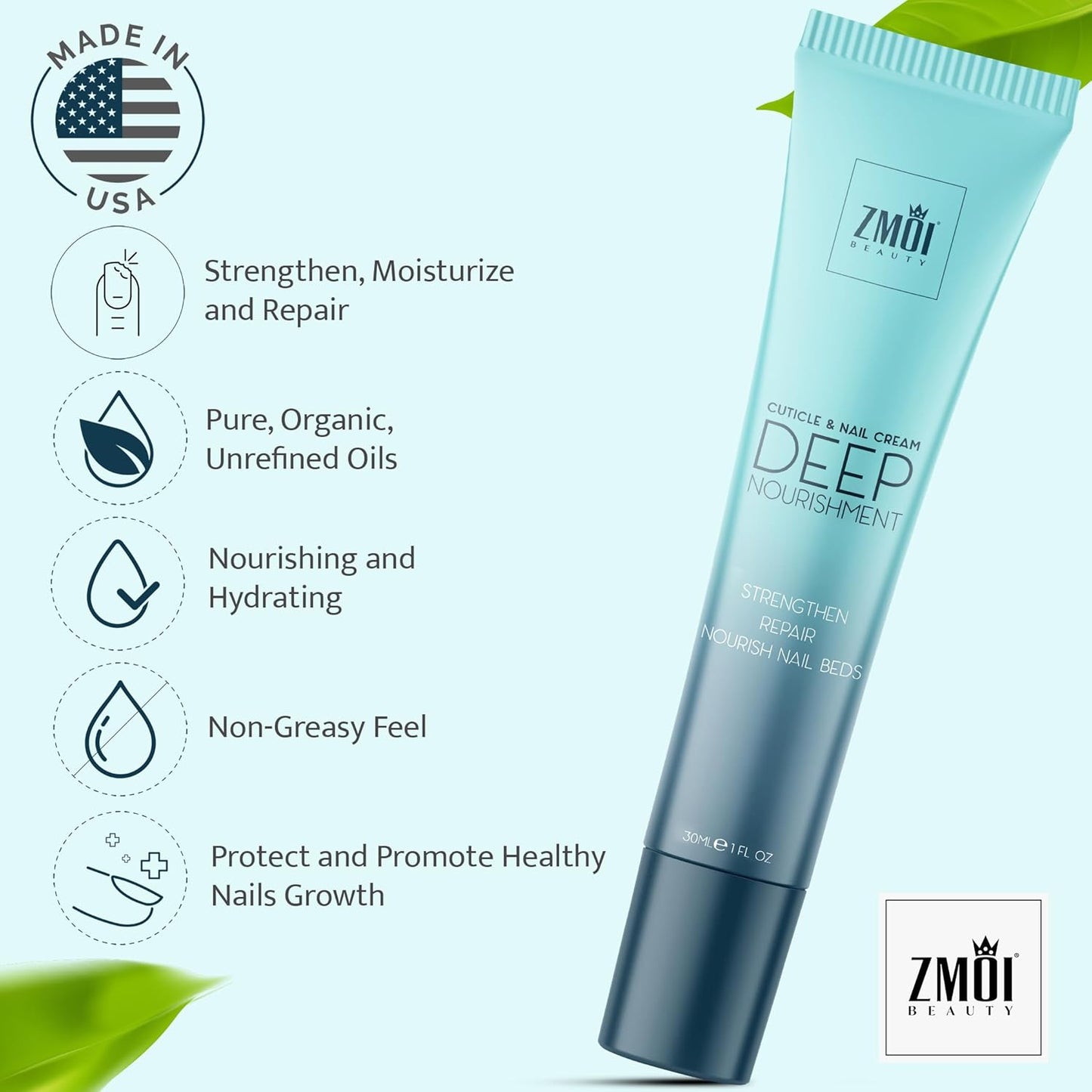 Cuticle & Nail Cream Treament, Deep Nourishing - USA Made - Daily Repair Nail Care w/Organic Shea Butter, Jojoba Oil - Soften Cuticles, Strengthen Nails, Hydrating (1 Fl Oz/Pack of 1)