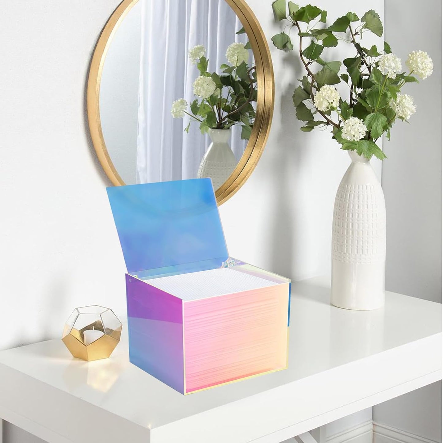 Disposable Face Towel Storage Box Compatible with Facial Towel XL, Acrylic Disposable Face Towelette Holder Container, Rainbow