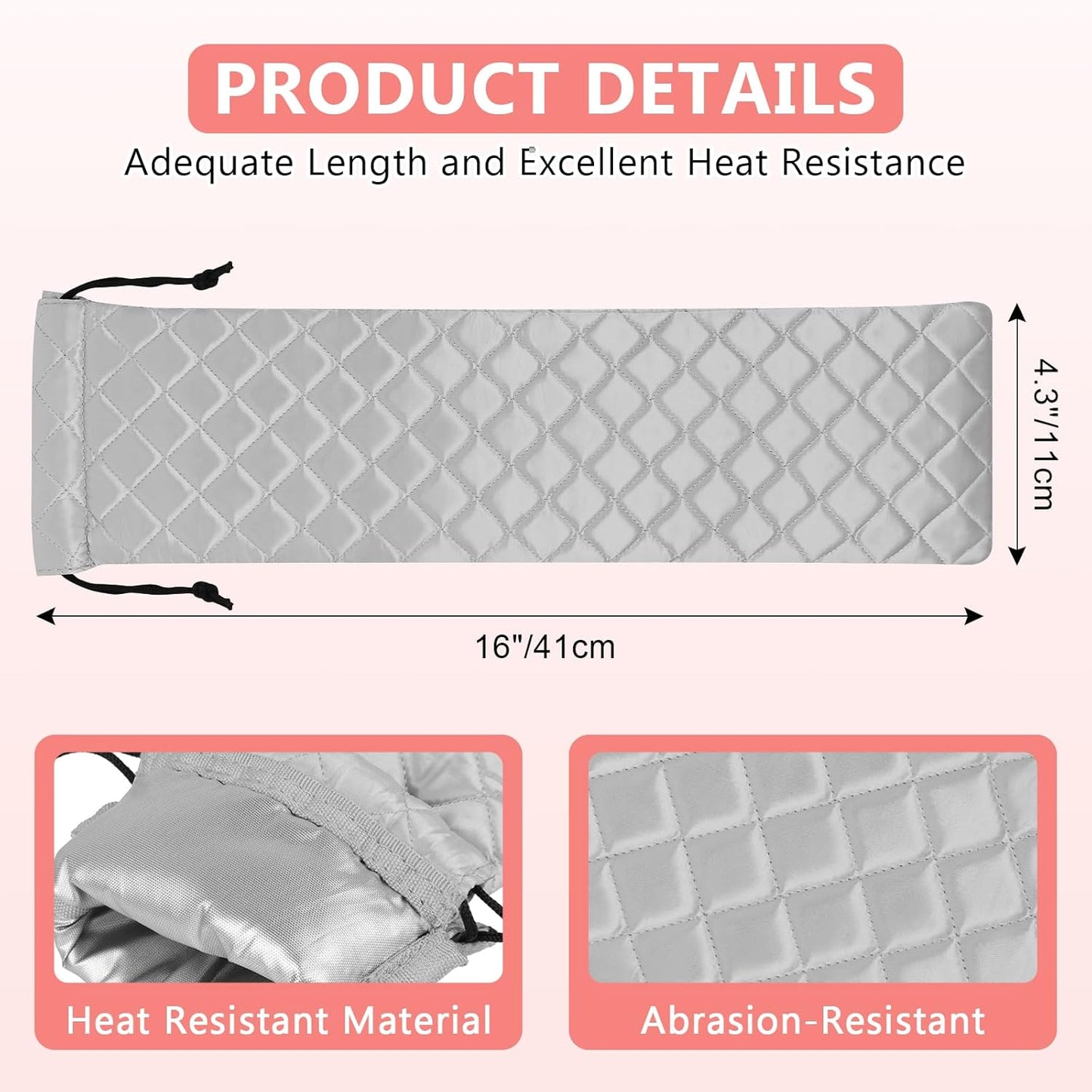 AMIJEAL Heat Resistant Hair Tools Organizer Bag Portable Travel Drawstring Storage Cover Pouch for Hair Straightening Irons, Curling Irons, Flat Irons and Hot Styling Tools(16" x 4.3")