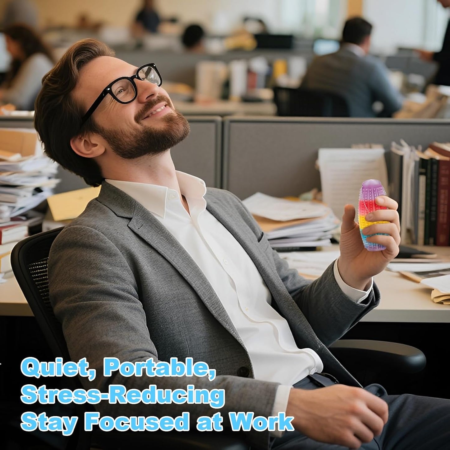 2 Pack Pain Stim Fidget Roller for Adults and Teens Spiky Sensory Hand Toy for Stress and Anxiety Relief, 3D Printed Discreet Keychain Fidget for Focus and Tactile Engagement(Rainbow+Rainbow)