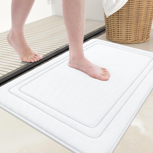 Grandaily Memory Foam Bath Mat Rug 30x20, Ultra Soft, Non-Slip and Absorbent Bathroom Rugs, Machine Wash Dry, Comfortable Bath Carpet for Bathroom Floor, Tub and Shower, White