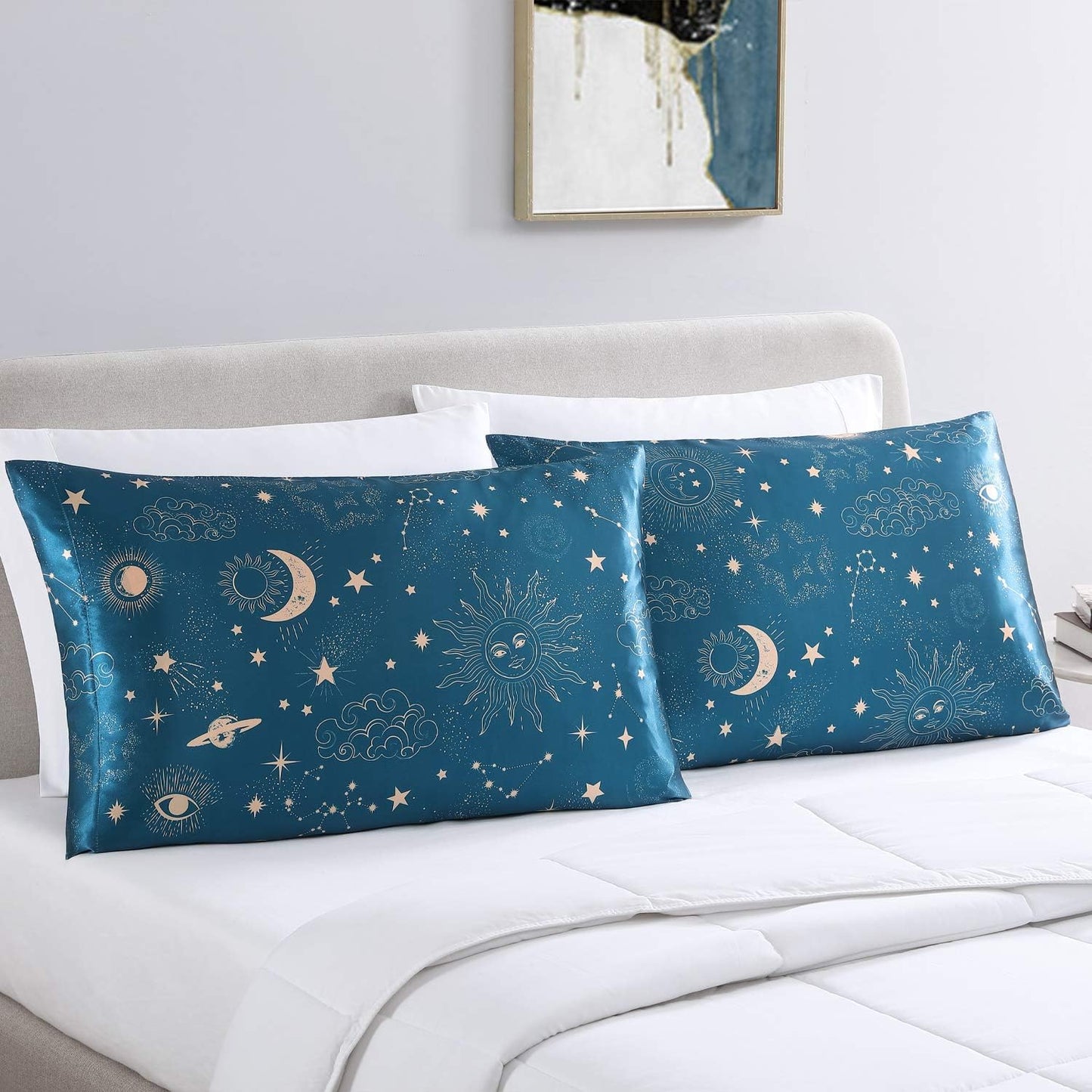 EXQ Home Silky Satin Pillowcase for Hair and Skin,Printed Cooling Pillow Cases Standard Size Set of 2 Satin Pillow Case 2 Pack with Envelope Closure (20x26 inches)