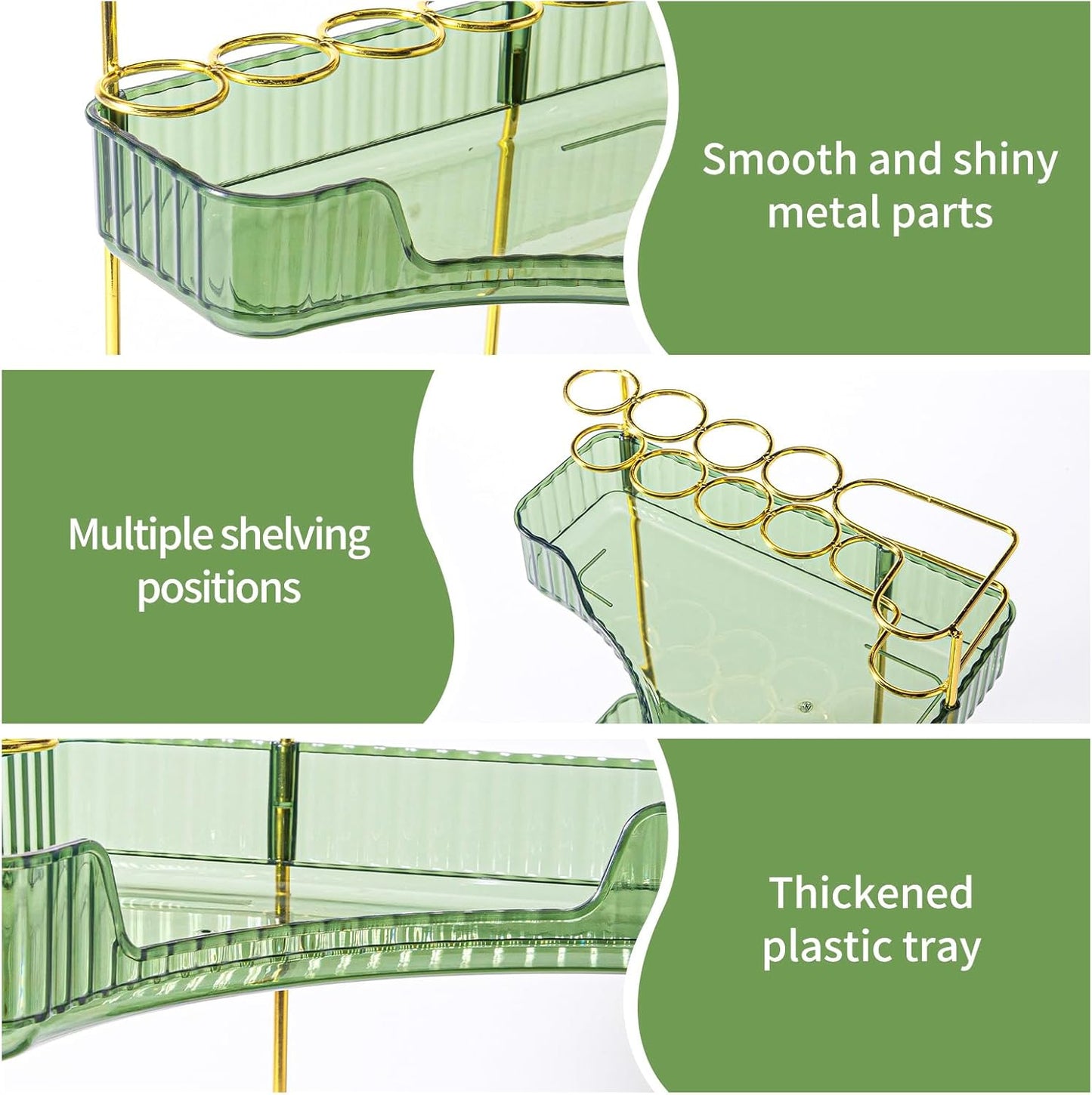 NATURE'S SOURCE Makeup Organizer for Vanity, 2-Tier Corner Bathroom Organizer Countertop with Makeup Brush Holder, Corner Counter Storage for Bathroom Dresser- Green