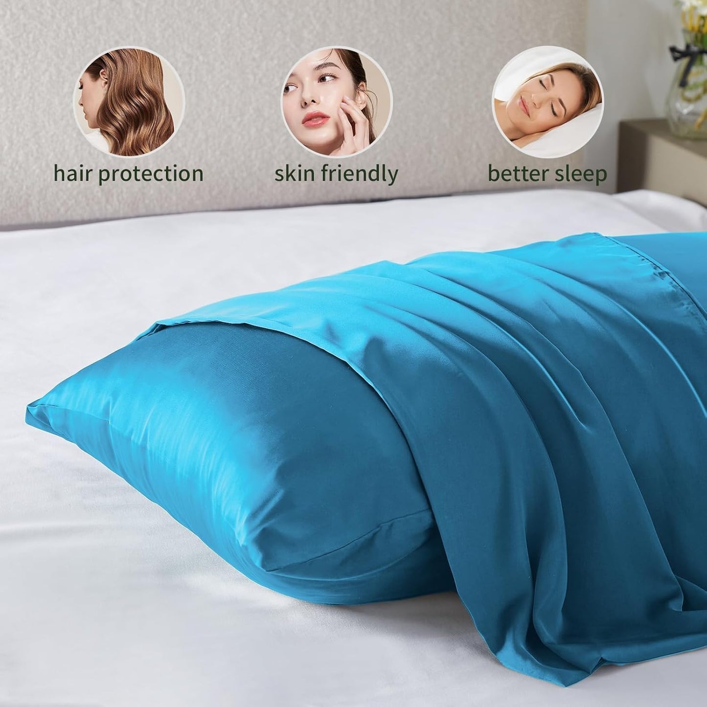 Silk Body Pillow Cover Pillow Pillowcase for Body Pillow Soft Pillow Covers Pillow Case Mulberry Silk Pillowcase for Sleep(Pacific Blue,20"X 54",1pc)