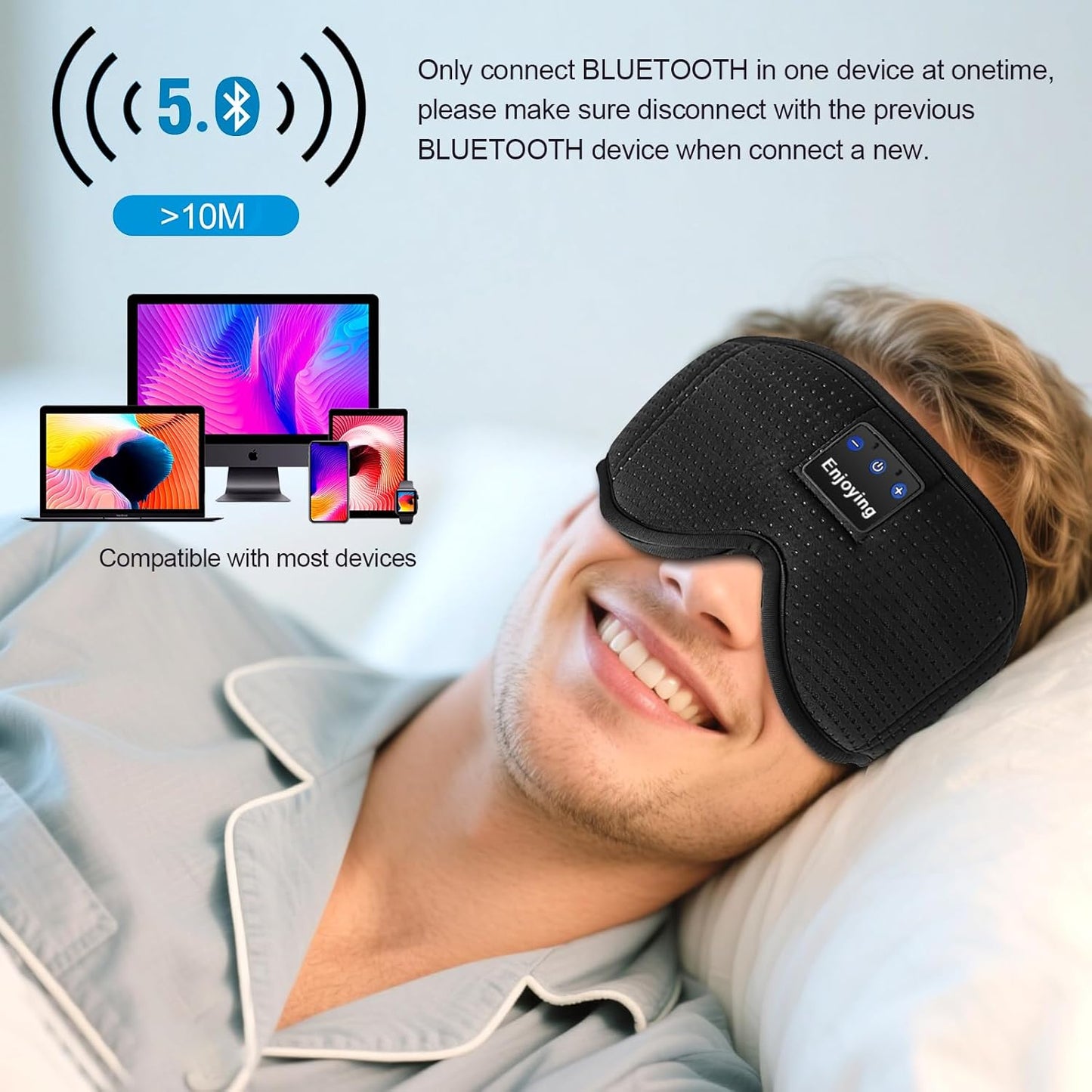 Sleep Headphones, Sleep Mask Bluetooth Wireless Music Eye Mask, Sleeping Mask for Side Sleepers Sleep Mask with 3D Bluetooth Headphones Ultra-Thin Stereo Speakers Perfect for Sleeping (Black)