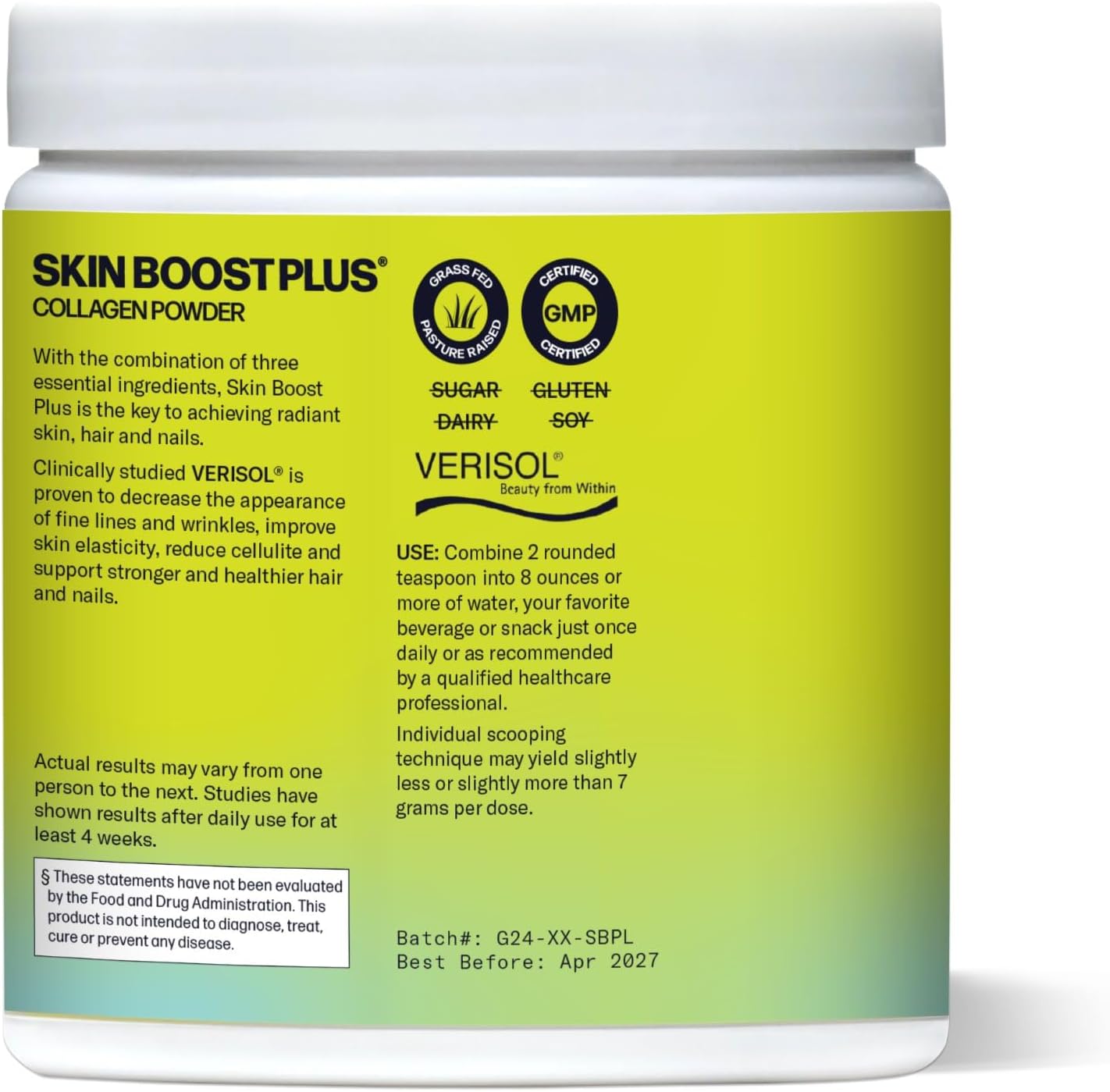 Sparkle Wellness VERISOL Bioactive Hydrolyzed Collagen Peptides | Collagen Powder Supplement with Vitamin C & Hyaluronic Acid for Hair, Skin, and Nail Health | Skin Boost Plus (Orange) [30-Serves]