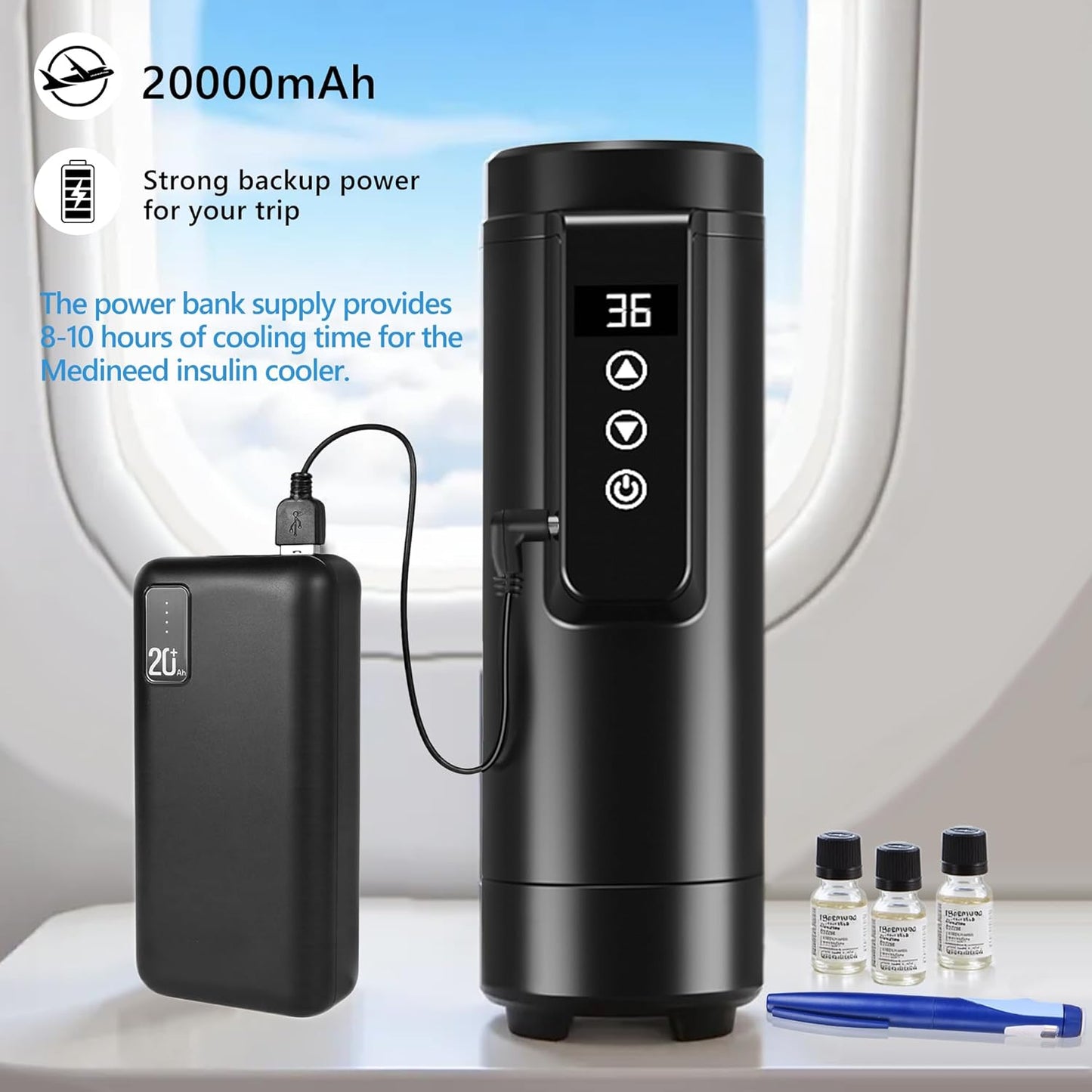 Insulin Cooler Travel Case Tsa Approved, USB Charger Diabetes Travel Case Medicine Organizer, 1-7 Pens Medication Cooler Refrigerated Medicine Box for Diabetic Supplies Carrying (Black)