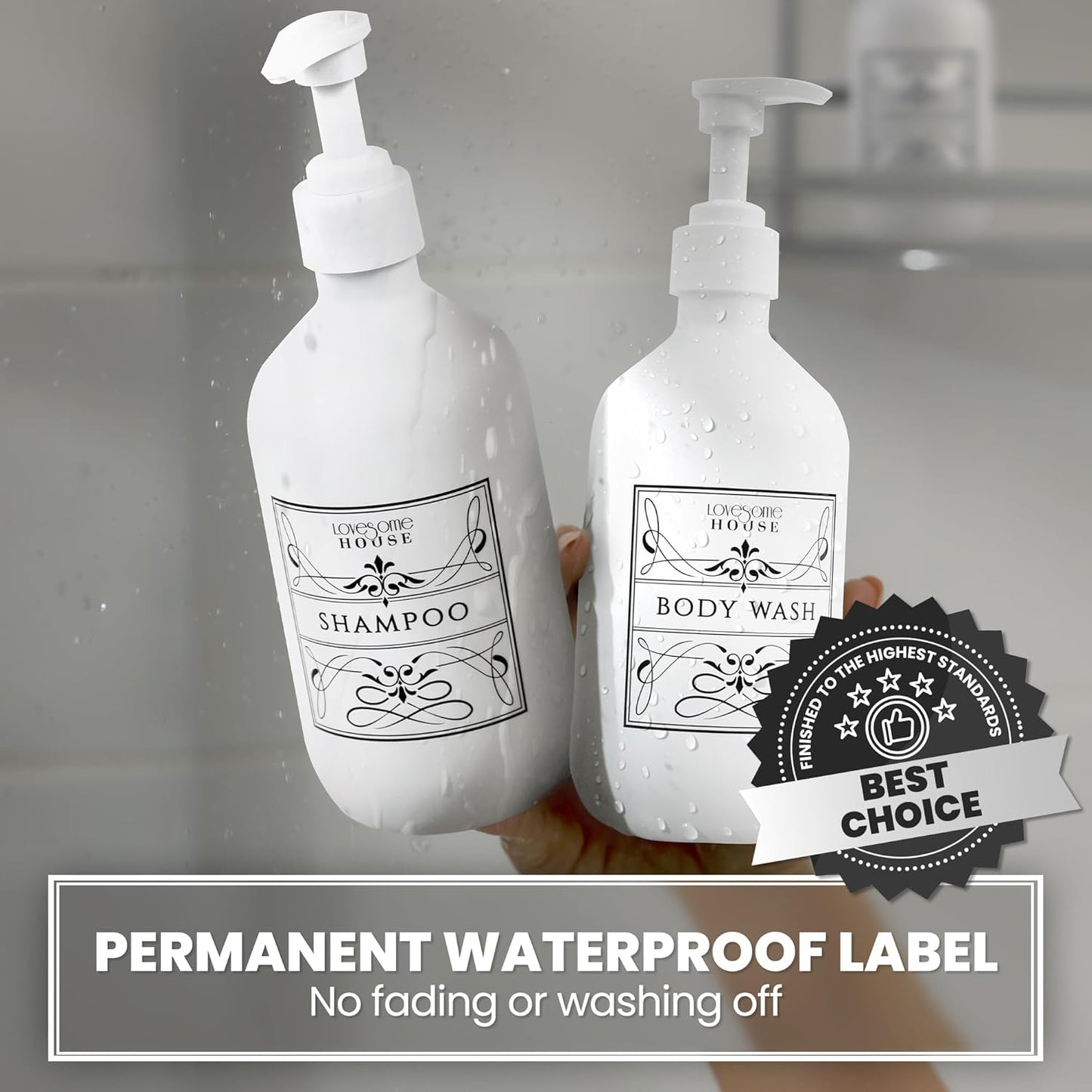 Refillable Shampoo and Conditioner Bottles - Stylish Shampoo and Conditioner Dispenser Bottles Set of 3-16 oz Empty Shower Soap Dispenser - Latest Bathroom Organization Solution