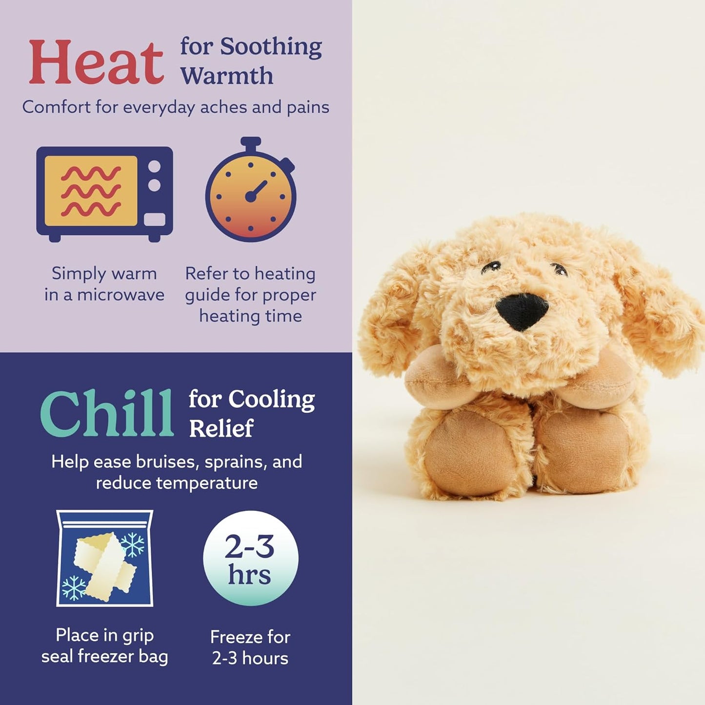 warmies Microwavable Neck & Shoulder Wrap - Heating & Cooling Plush Pad for Calming Relaxation - Weighted & Heated Neck Warmer with Scented Lavender - Microwave Heat Pad for Aches & Pain - Golden Dog