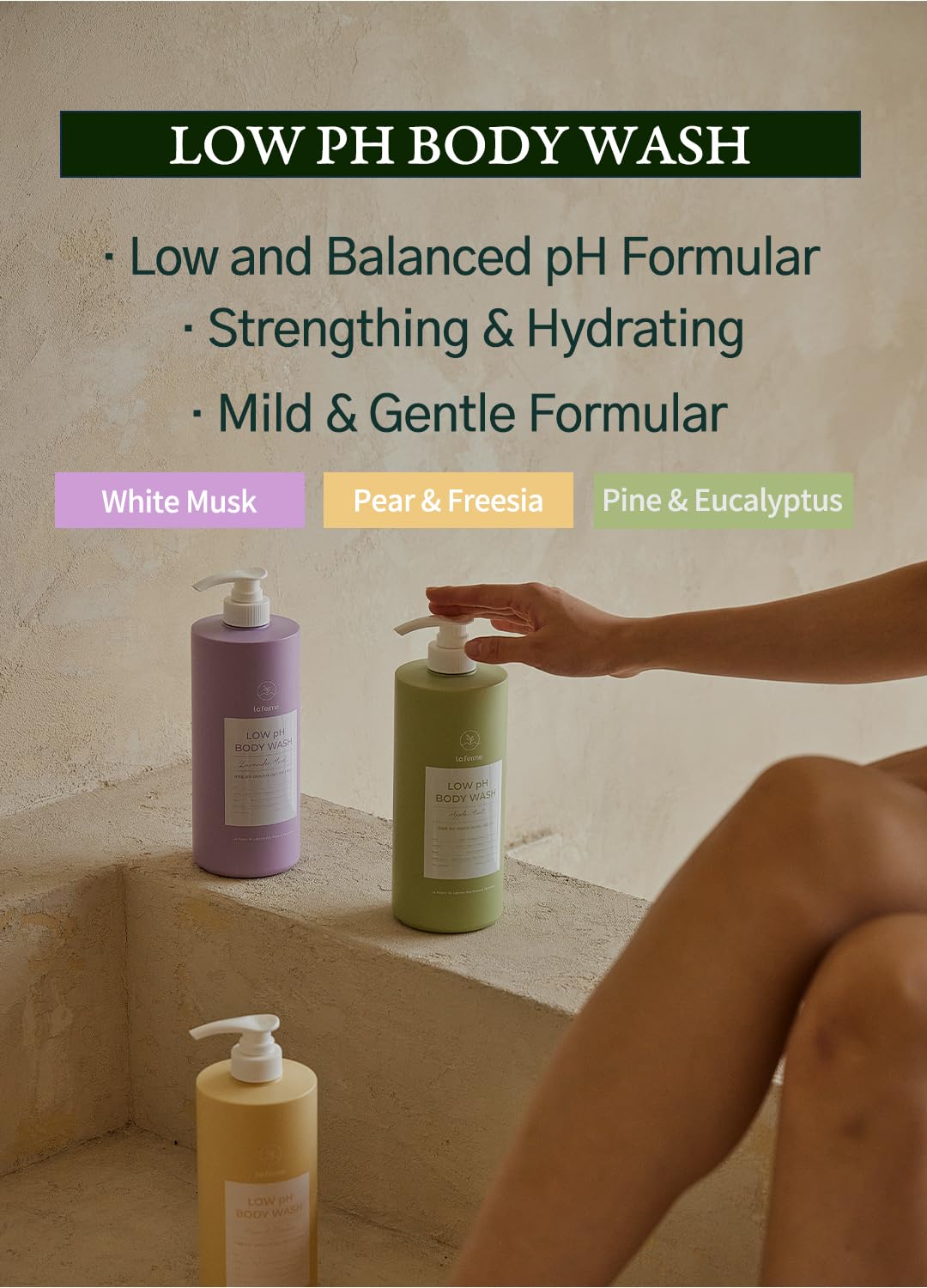 laferme Low pH balanced Gentle Korean Body Wash with Natural & Organic Ingredients, Hypoallergenic for Sensitive Skin, Moisturizing & Hydrating for Dry Skin, For Women & Men, 33 Fl Oz, Lavender Musk