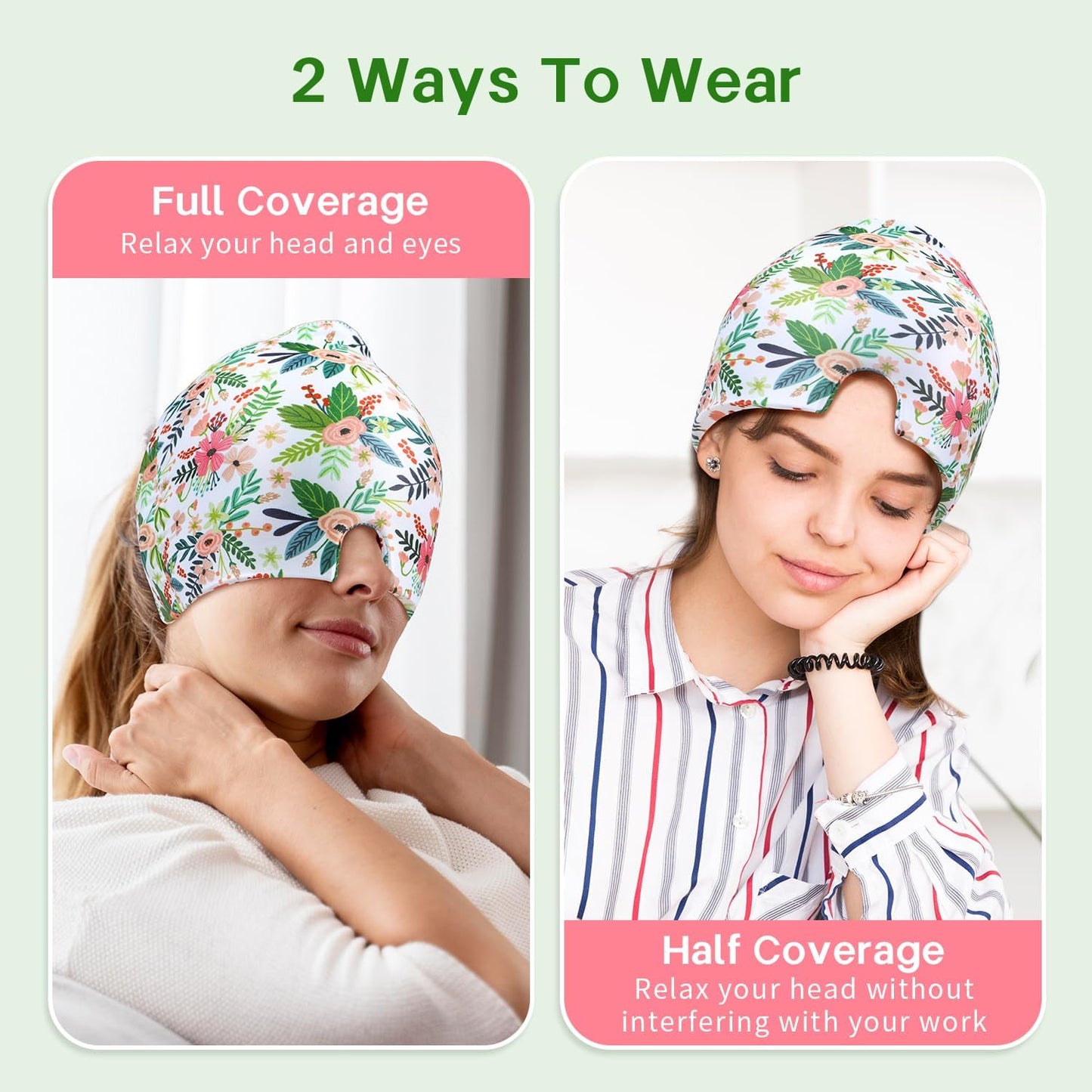 ZNÖCUETÖD Migraine Headache Relief Cap Hat, Head ice Pack Wrap Cooling Gel Ice Beanie Cold Cap Hot/Cold Compress Therapy for Sinus, Stress, Tension, Head Pain Relief - Reusable Men & Women (White)