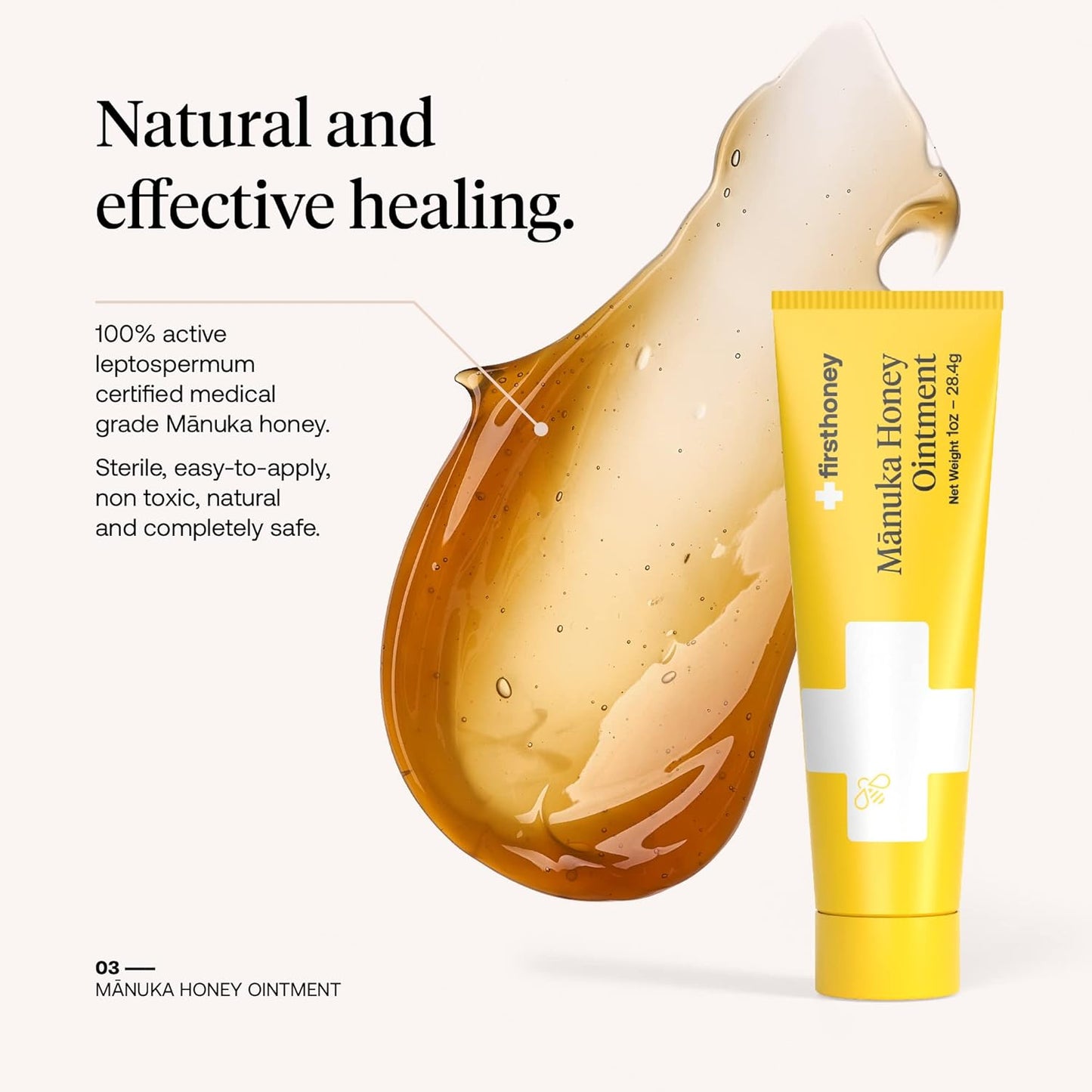 First Honey Wound Healing Ointment 0.5 oz | 100% Active Leptospermum | Fast Relief & Skin Repair | Manuka Honey from New Zealand Antibiotic Free Burn Care, Scar Gel, Dressing Aid