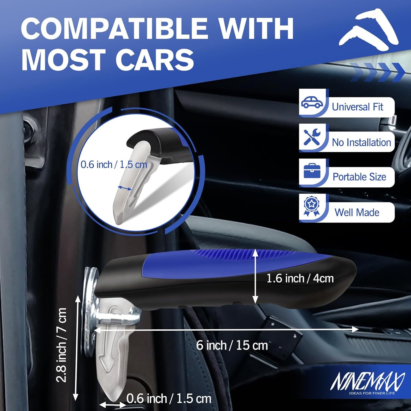NINEMAX Car Door Handle for Elderly Car Handle Assist Support, Auto Grab Handles, Portable Car Door Cane for Seniors, Handicap (1 pc with Strap)