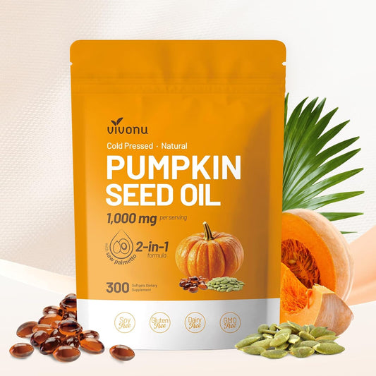Pumpkin Seed Oil with Saw Palmetto Capsules | Cold Pressed, Pure Virgin Oil, Essential Fatty Acids & Phytosterols | 300 SoftgelsSupports Hair, Urinary, Bladder & Prostate Health, Non-GMO