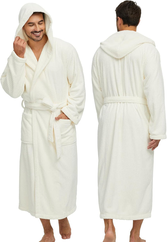 Men's Bathrobes with Hood, Soft Long Towel Robe for Men - Super Absorbent Quick Dry yet Warm
