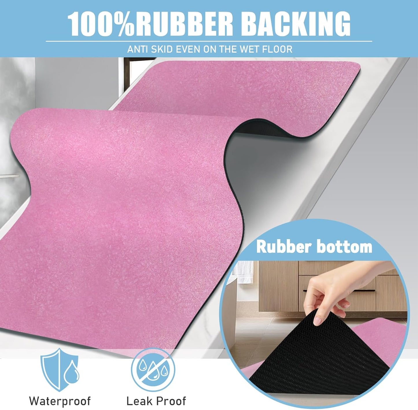 Diatomaceous Earth Bath mat Bathroom Rugs Super Absorbent Quick Dry Non Slip Bath Mat Thin Bathroom Floor Mats Fit Under Door-Shower Rug for in Front of Bathtub Shower, Pink, 15.7"*23.6"