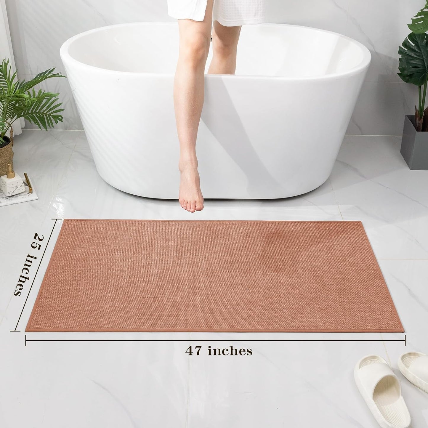 chakme Bathroom Rugs Mat 47x24, Ultra Thin Non Slip Bath Mat Large Quick Dry Absorbent Bath Mat for Bathroom Floor, (Dark Pink, 47"x24")