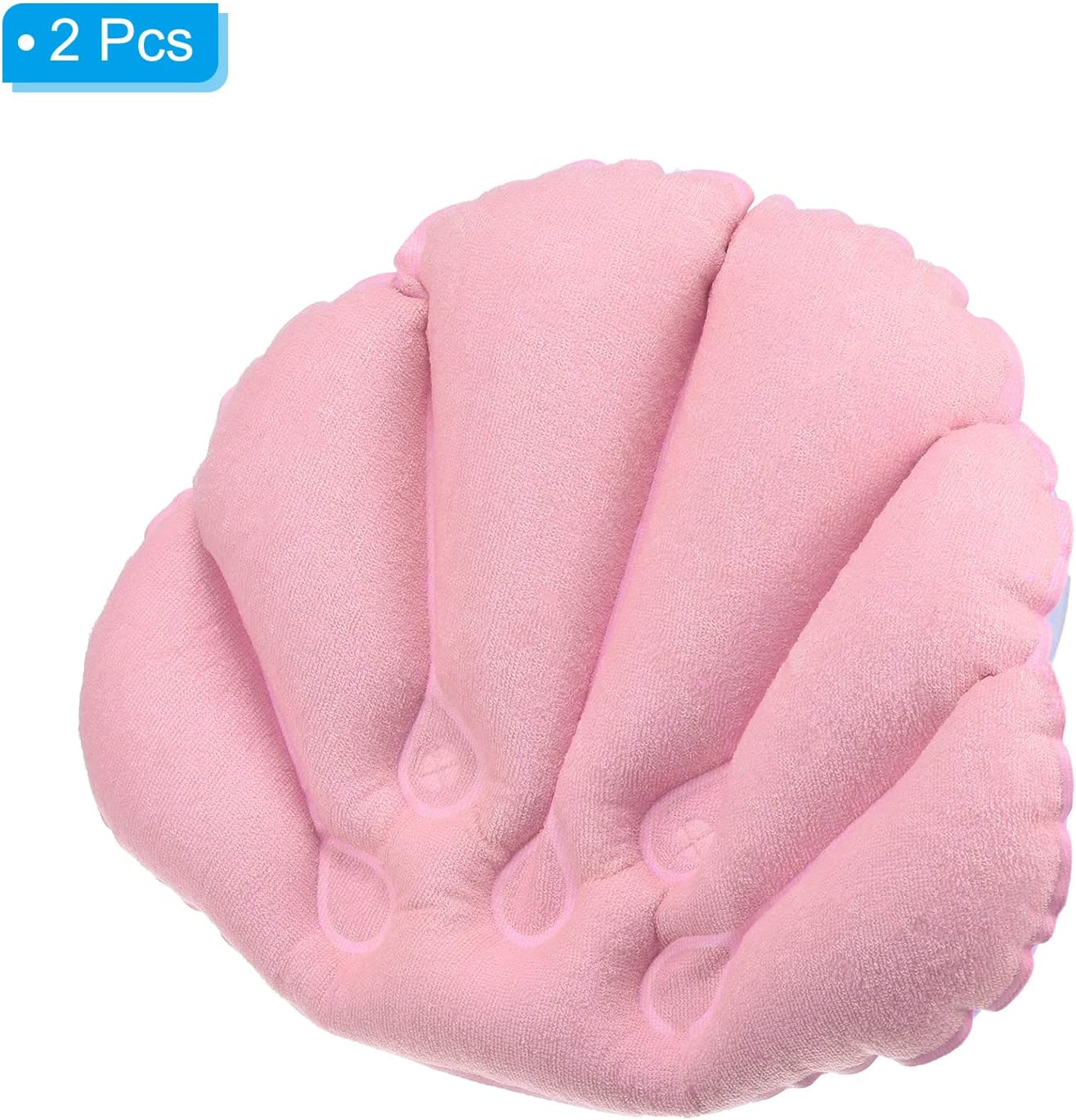 PATIKIL Inflatable Bath Pillow with Suction Cups, 2 Pack Terry Cloth Covered Shell Shape Bathtub Spa Pillow Neck Support for Bathtub Hot Tub, Pink