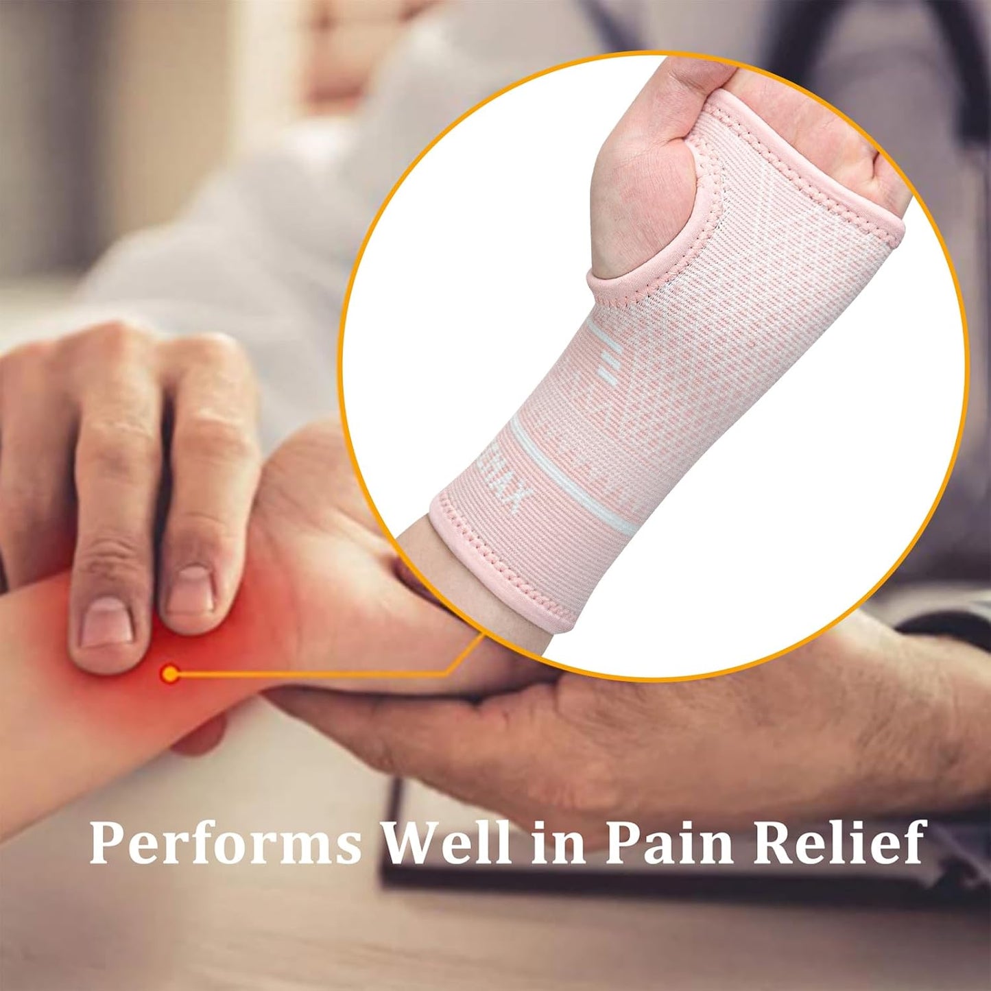 INDEEMAX Copper Wrist Compression Sleeve 1 Pair, Comfortable Hand Brace Support for Arthritis, Tendonitis, Sprains, Workout, Carpal Tunnel - Left & Right - Women and Men (Pink, L)