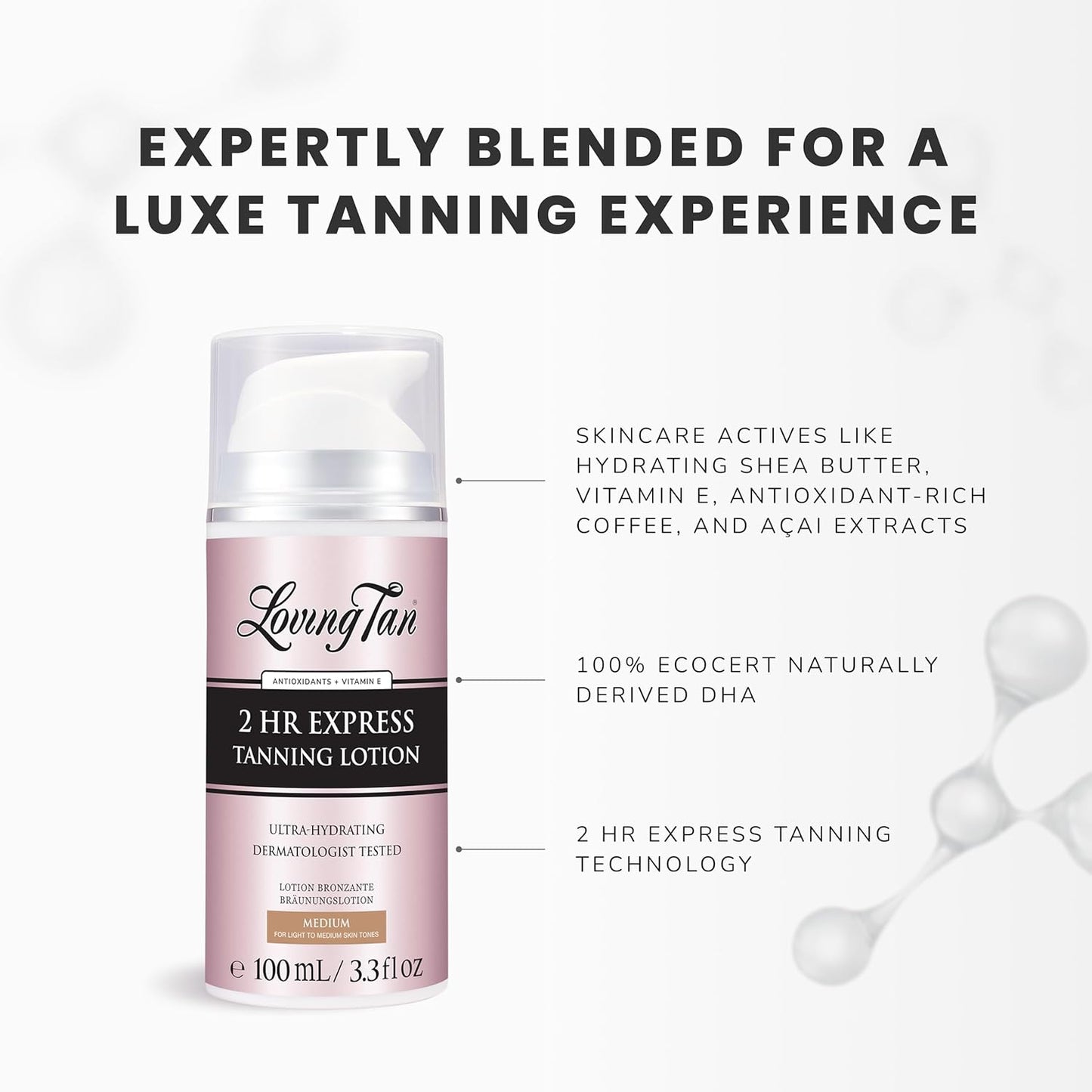 Loving Tan NEW 2 Hr Express Self Tanning Body Lotion, Medium - Hydrating Natural-Looking Glow Sunless Self Tanner, Streak-Free, Dermatologist Tested, Lightweight, Vegan and Cruelty-Free - 3.3 fl oz
