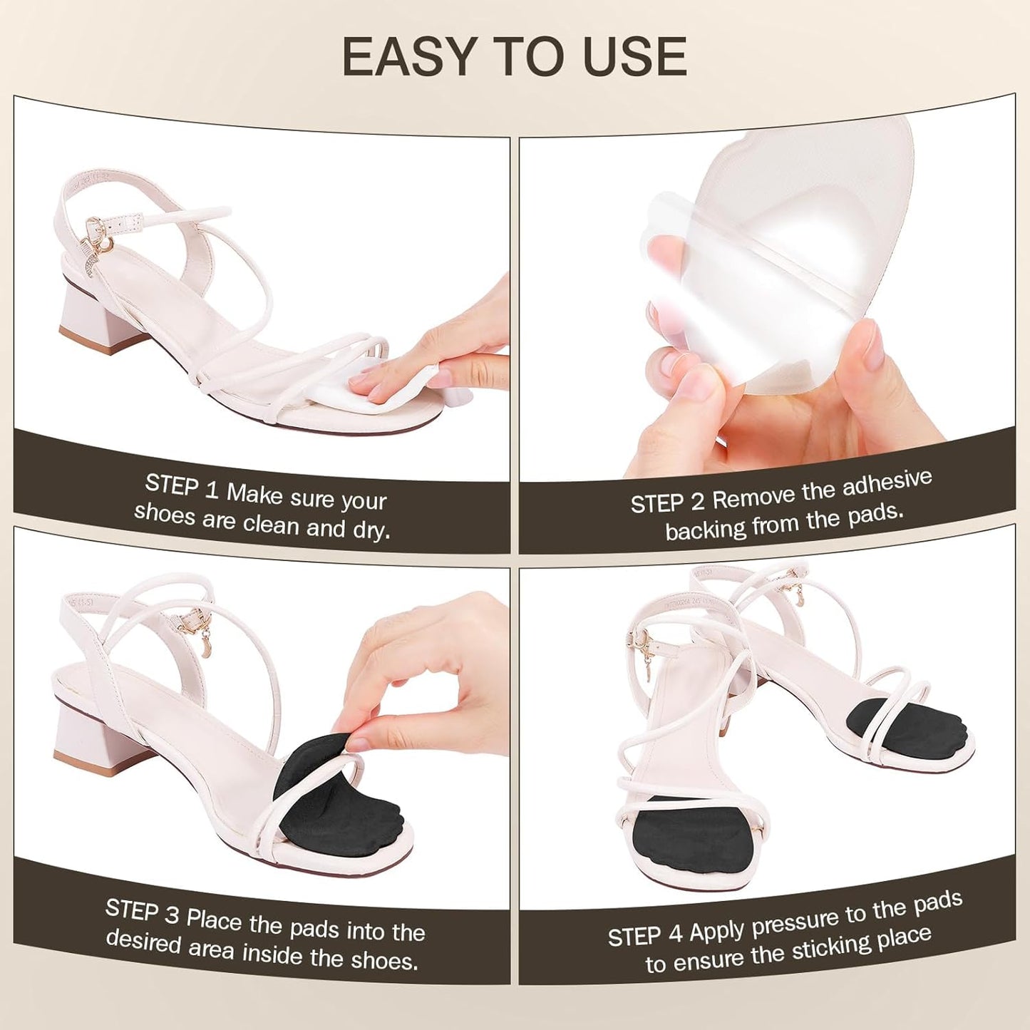 Metatarsal Pads Women, Gel Ball of Foot Cushions for Pain Relief in Shoes, Non-Slip Heel Inserts, One Size Fits All (2 Pairs, Black)