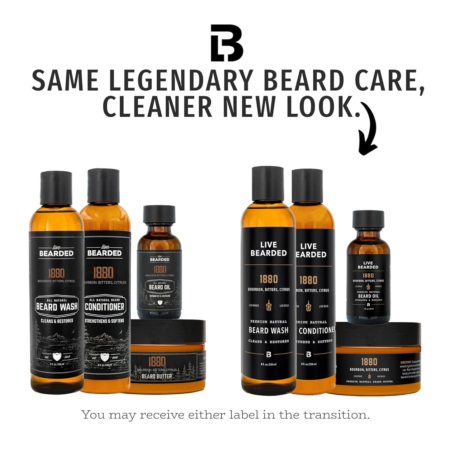 Live Bearded Complete Beard Grooming Kit - Wash, Conditioner, Butter and Oil - Made in the USA with All-Natural Ingredients - Mens Groom Set | 1880 Scent - Bourbon, Bitters, Citrus