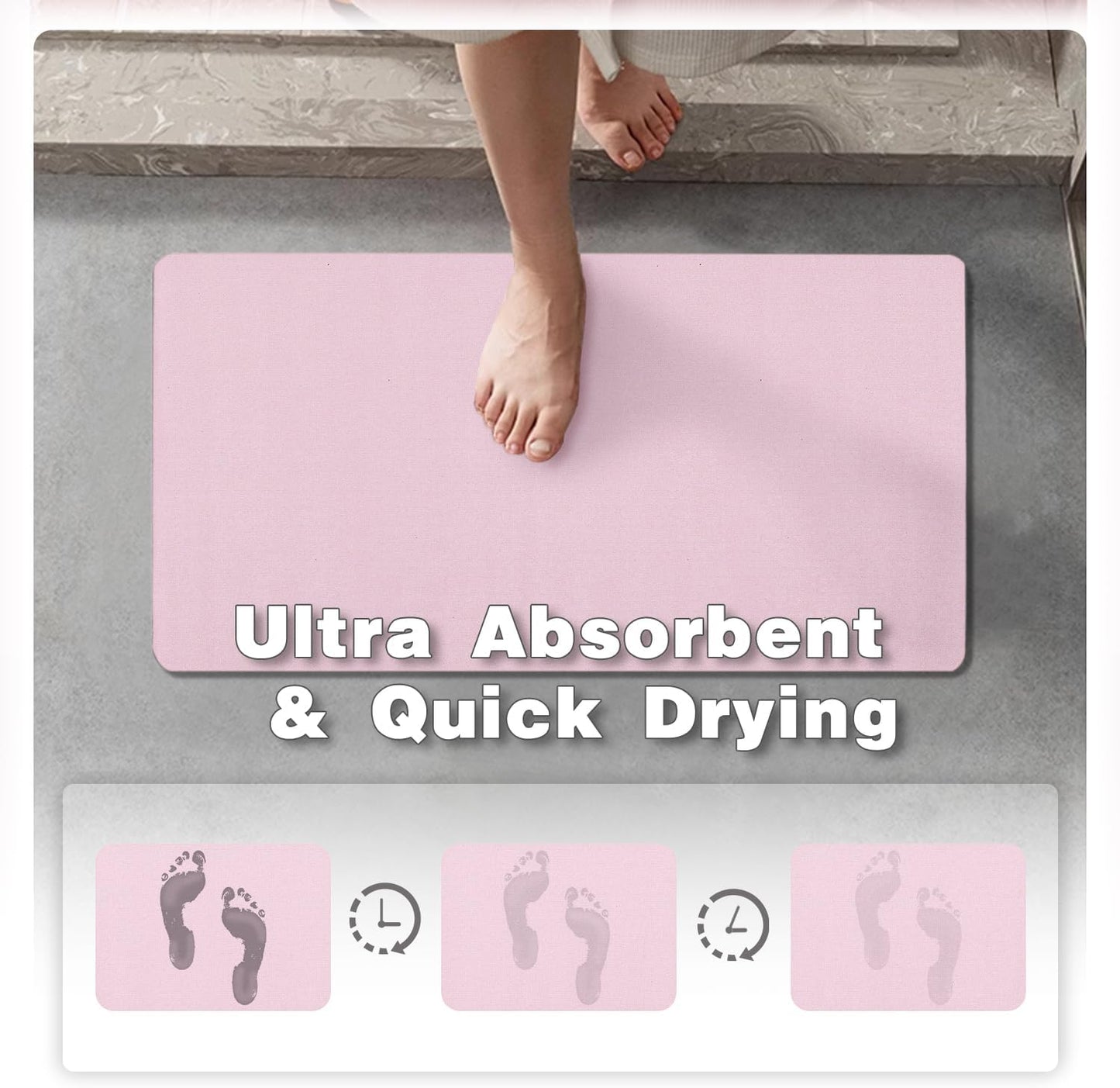 Bath Mat, Bathroom Rugs Non Slip Washable Thin Absorbent Quick Dry Bath Mat Fits Under Door Bathroom Floor Mat Perfect for Bath, Shower, or Sink 36"x60" Pink