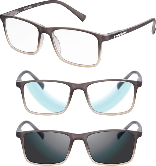 Croakies Jasper Photochromic Progressive Eyewear | UV400 Sunglass for Outdoor | Bluelight Eyeglass for HEV Devices | Bundle