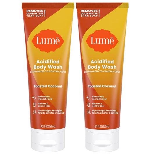 Lume Acidified Body Wash - 24 Hour Odor Control - Removes Odor Better than Soap - Moisturizing Formula - Formulated Without SLS or Parabens - OB/GYN Developed - 8.5 ounce (Pack of 2) (Toasted Coconut)