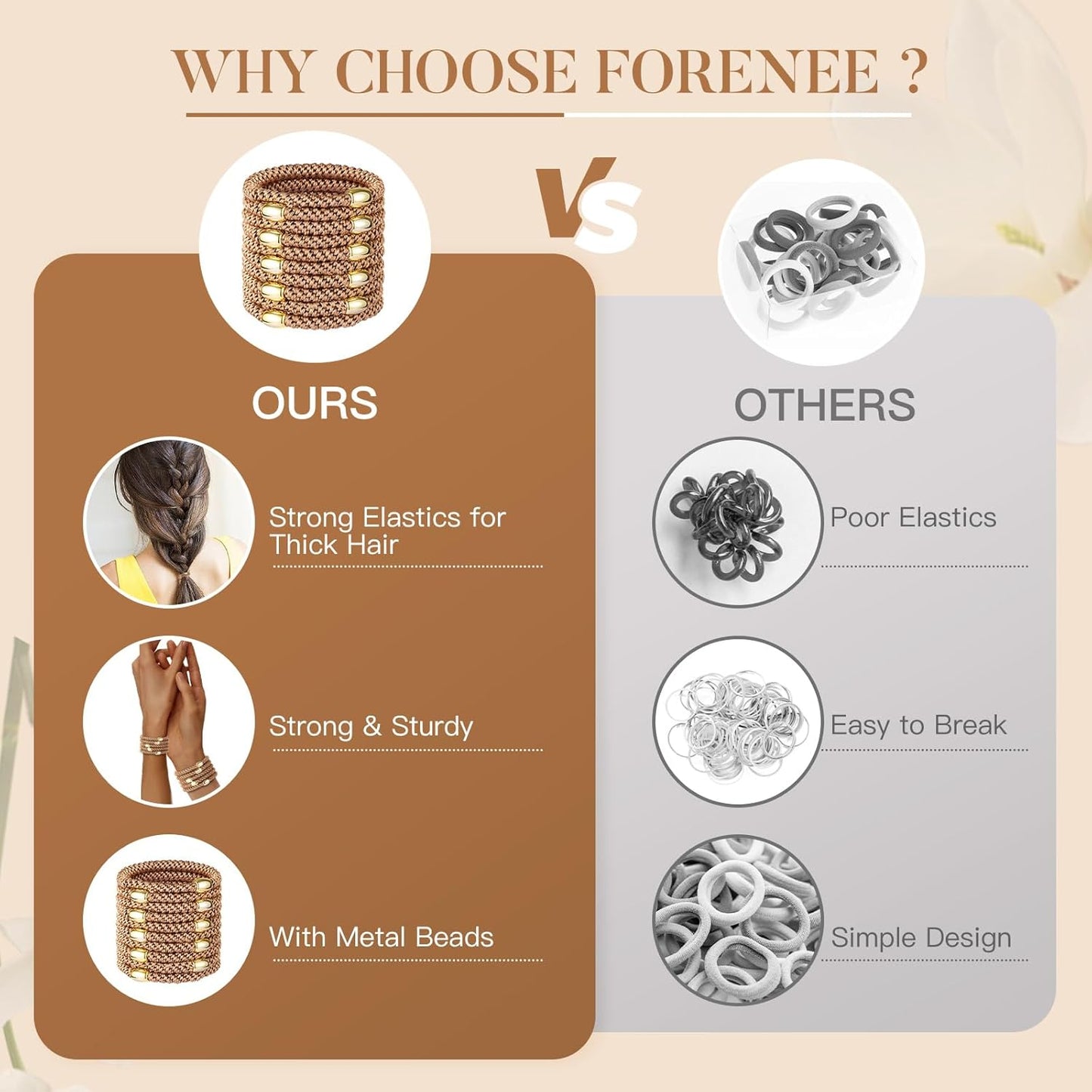 Hair Ties No Damage - 10PCS Ponytail Holders - Elastic Hair Ties for Thick Hair - Braided Hair Bands for Women Girls's Hair - Khaki