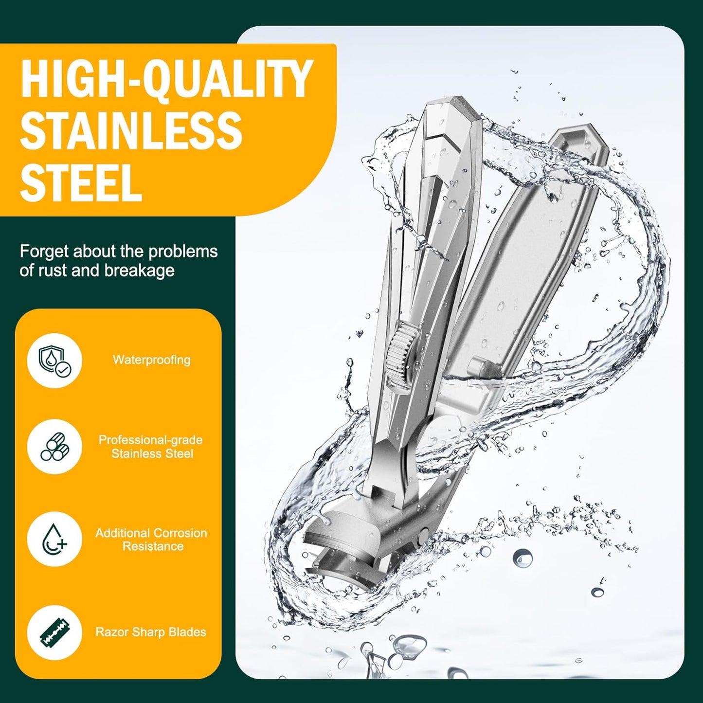 FVION Angled Head Toe Nail Clippers for Thick Nails - Ergonomic Long Handle Toenail Clippers for Seniors with Safety Lock, Stainless Steel Finger Nail Clippers with Catcher for Men and Women (Silver)