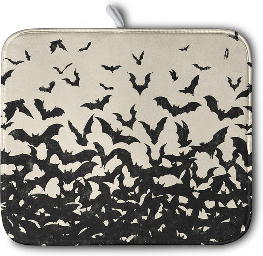 Halloween Bats Halloween Dish Drying Mat for Kitchen Counter 16x18 Inch Microfiber Absorbent Drying Mats Washable Dishes Drainer Mats Reusable Dish Rack Pad for Coffee Bar