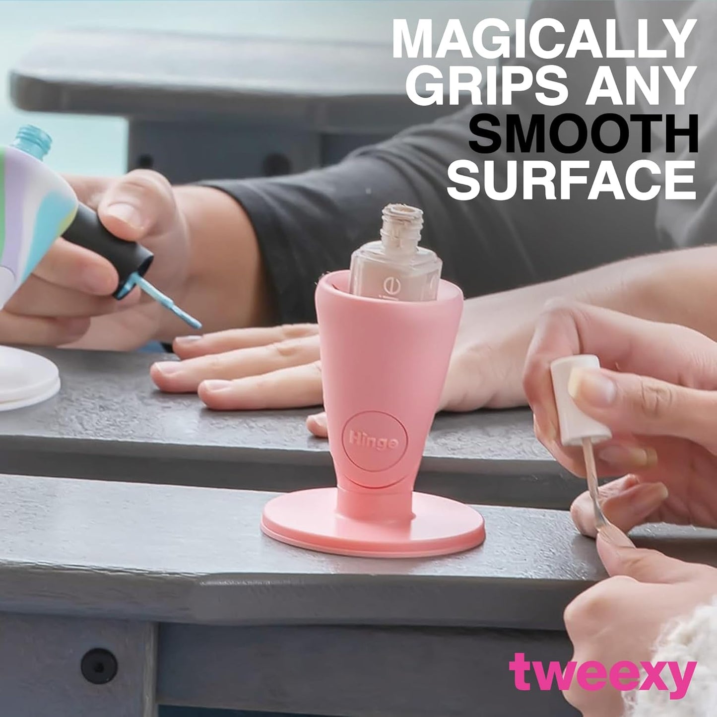 tweexy Hinge Untippable Nail Polish Bottle Holder | Anti-Spill Nail Polish Holder Stand, Tilted, IntelliStick Airlock Suction | Fingernail Painting, Nail Art Tools | Nail Polish Accessories (Blush)