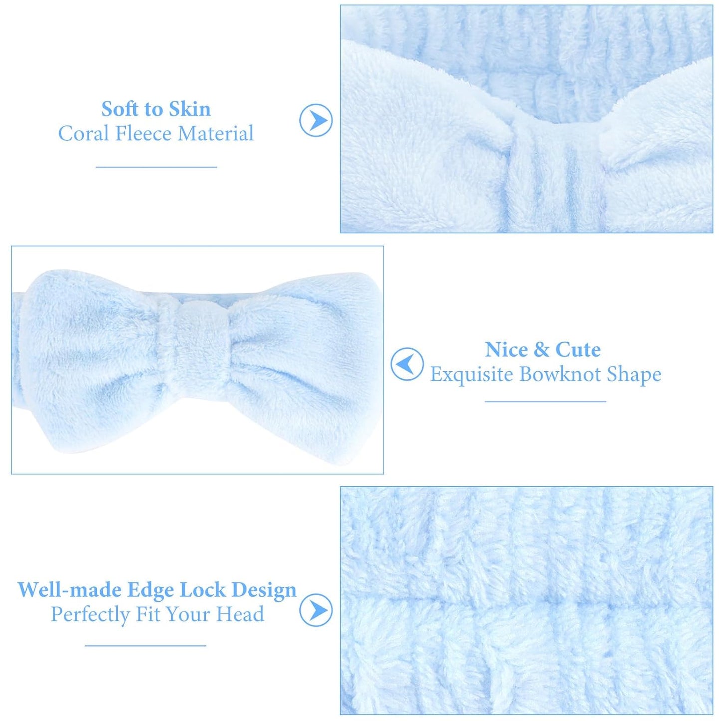 Ondder 8 Pcs Blue Spa Headbands - Fuzzy Terry Cloth Face Wash Headbands for Women's Makeup & Skin Care