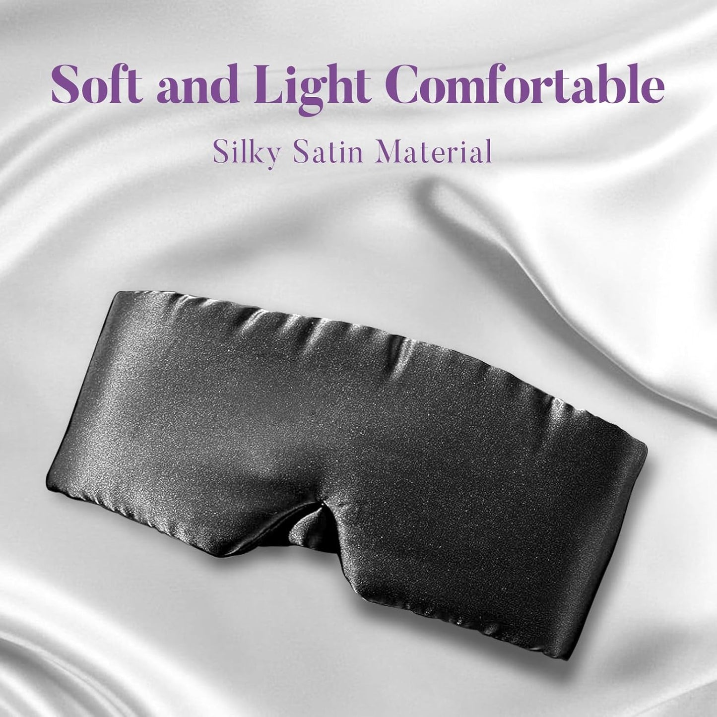 Satin Sleep Mask - Updated Design Light Blocking Eye Mask for Men and Women, Soft and Comfortable Night Sleeping Mask, Eye Cover for Travel/Sleeping (Black)
