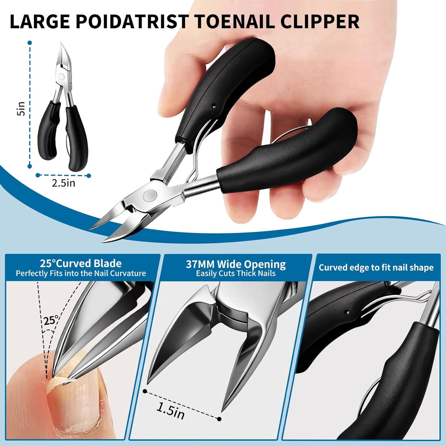 Professional Ingrown Toenail Clippers 7-Piece Set – 360° Rotating Nail Clipper, Toenail Lifter & Wide Opening Nipper | Podiatrist-Recommended Foot Care Kit for Thick & Ingrown Nails