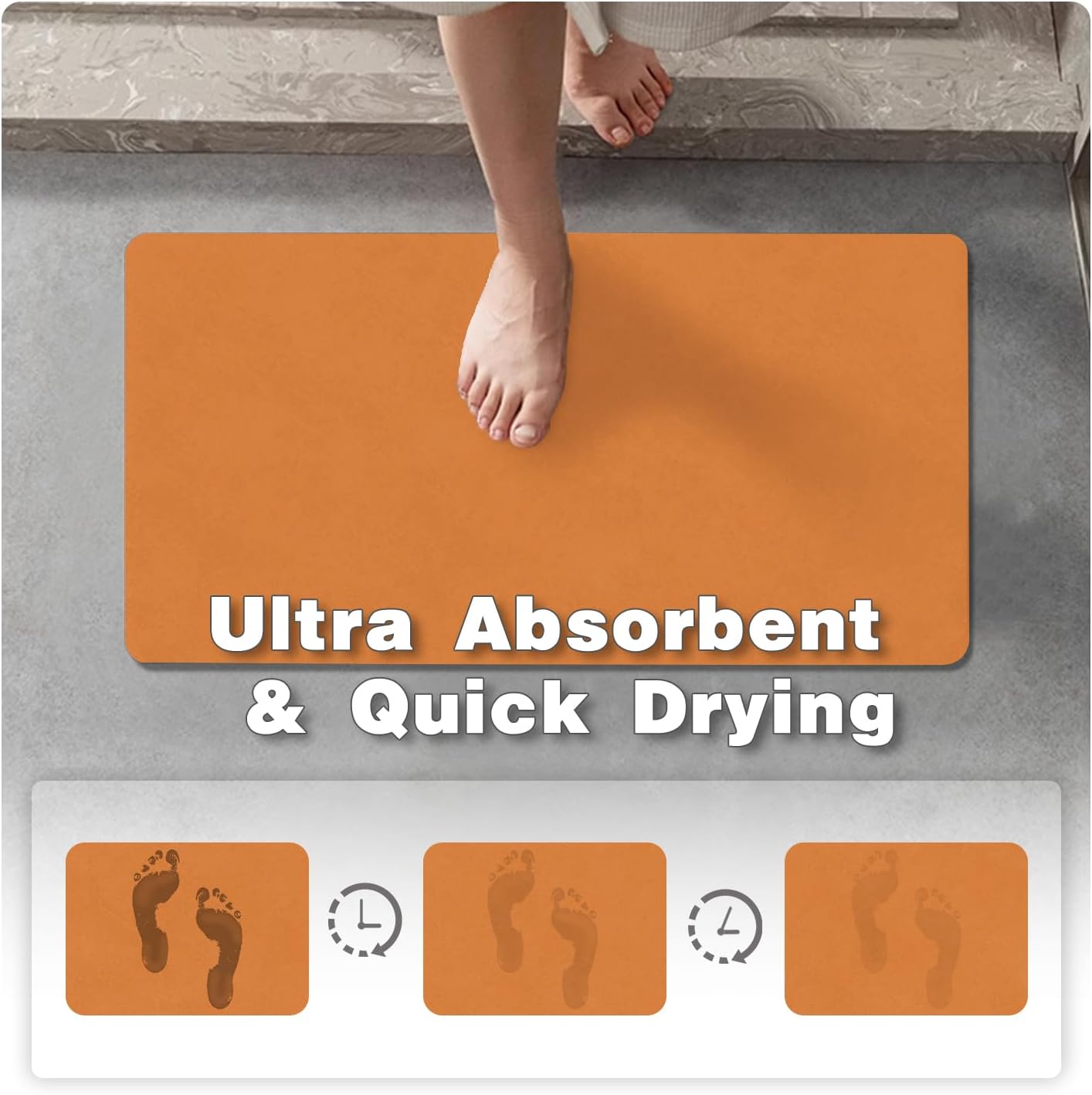 Bathroom Mat Quick Dry, Bathroom Rugs Non Slip Washable Thin Absorbent Bath Mat Fits Under Door Bathroom Floor Mat Perfect for Bath, Shower, or Sink 36"x48" Orange