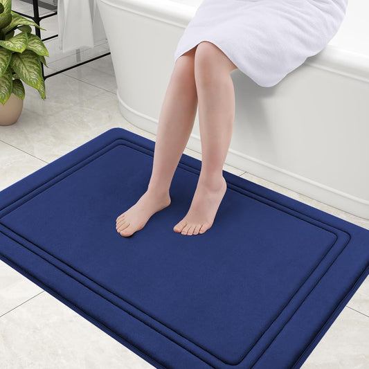 Grandaily Memory Foam Bath Mat Rug 40x32, Ultra Soft, Non-Slip and Absorbent Bathroom Rugs, Machine Wash Dry, Comfortable Bath Carpet for Bathroom Floor, Tub and Shower, Navy Blue