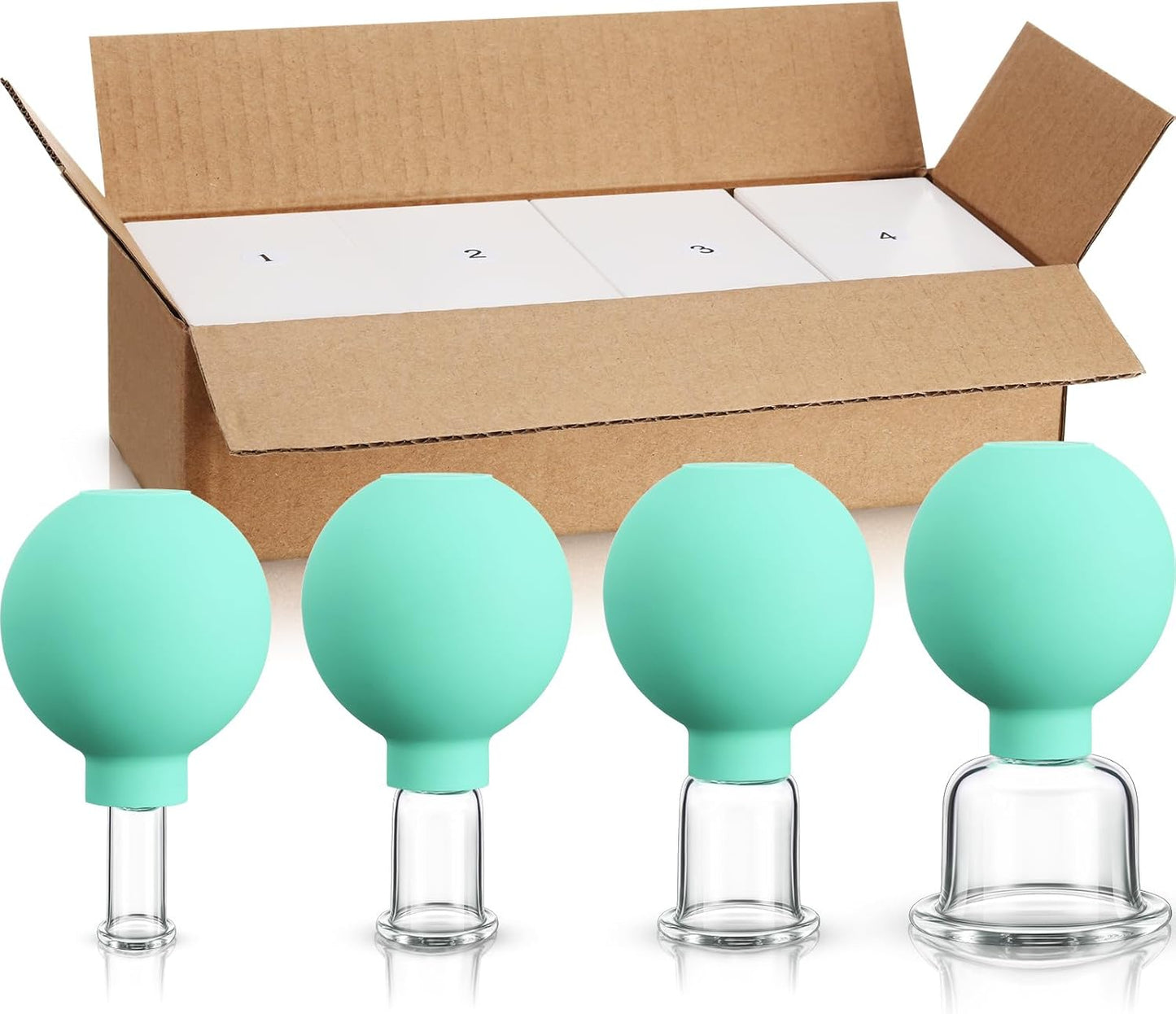 BBTO 4 Pieces Glass Cupping Set Glass Silicone Cupping Cups Massage Vacuum Suction Cupping Cups for Body Face Leg Arm Back Shoulder Muscle and Joint Pain (Mint Green)