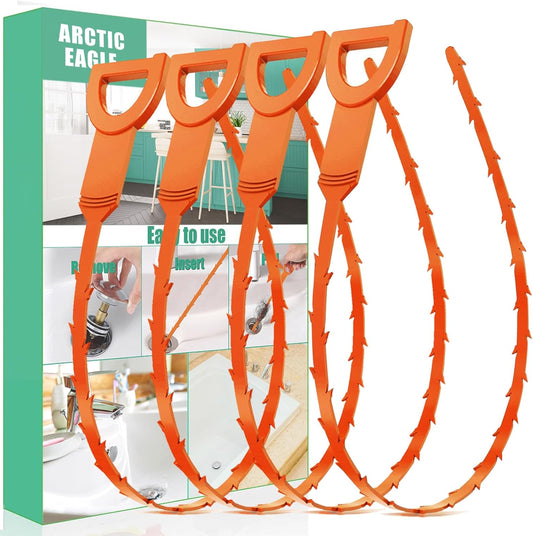Drain Snake Hair Drain Clog Remover - 4 Pack Shower Snake Sink Unclogger Tool with Exquisite Packaging (Orange)
