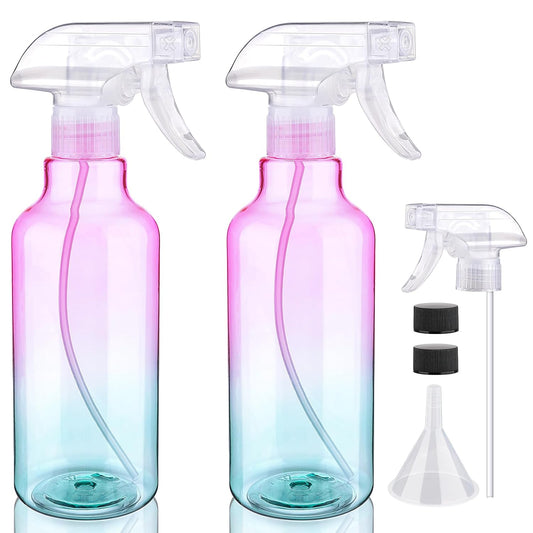 Plastic Spray Bottle 16.9oz Empty Spray Bottles Refillable Container Trigger Sprayer for Cleaning Solutions, Water, Plants, Pet, Essential Oils, Hair, 2 Pack (gradient)