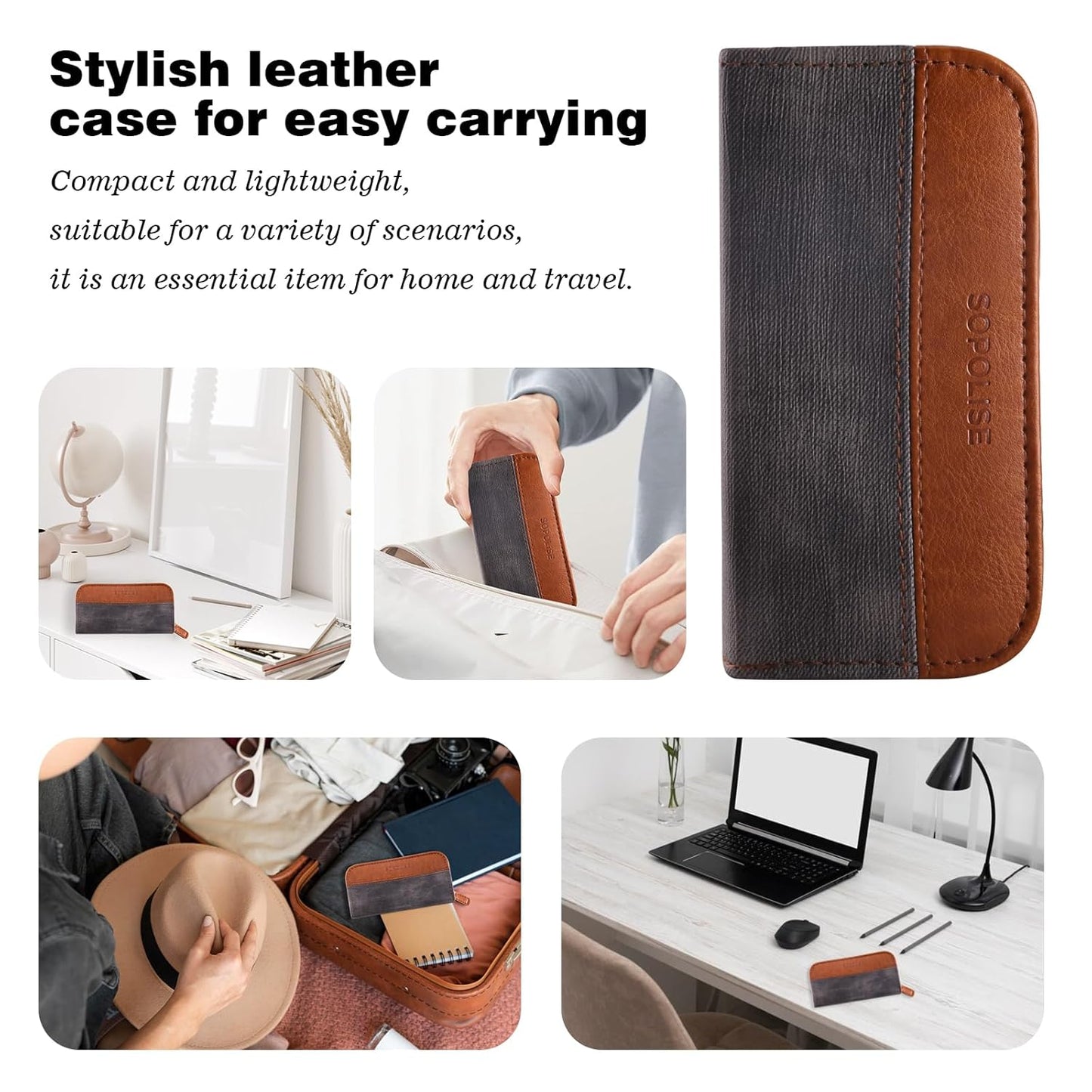 Manicure Set 5-Piece with PU Leather Case - Stainless Steel Nail Clipper Kit Includes Nail Clipper, Nail File,Tweezers, Ear Spoon & Wine Opener Tools for Home&Travel&Gift