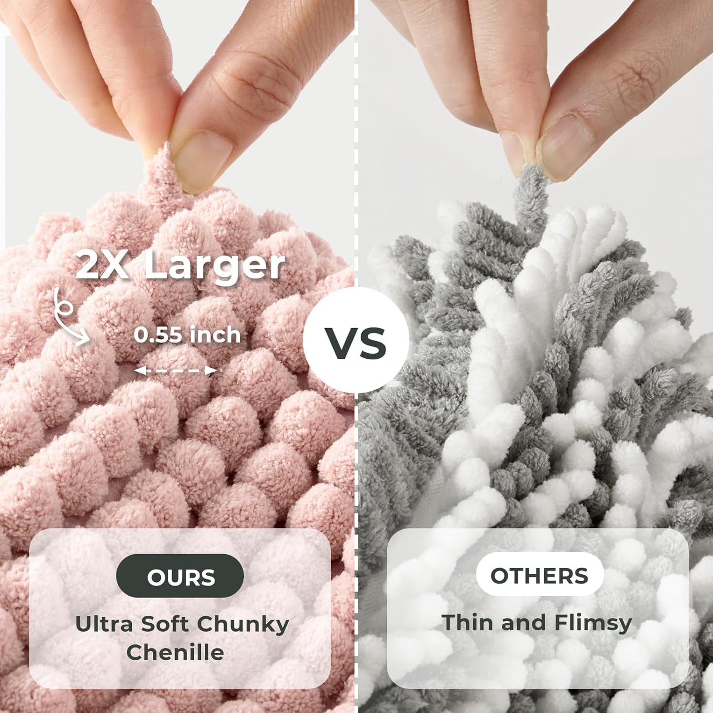 FRESHMINT Thick Chunky Chenille Bathroom Rugs 24"x36", Non Slip Bath Mat for Bathroom Floor, Large Soft Bathroom Decor Accessories, Cute Shower Mat Water Absorbent, Washable, Dusty Pink