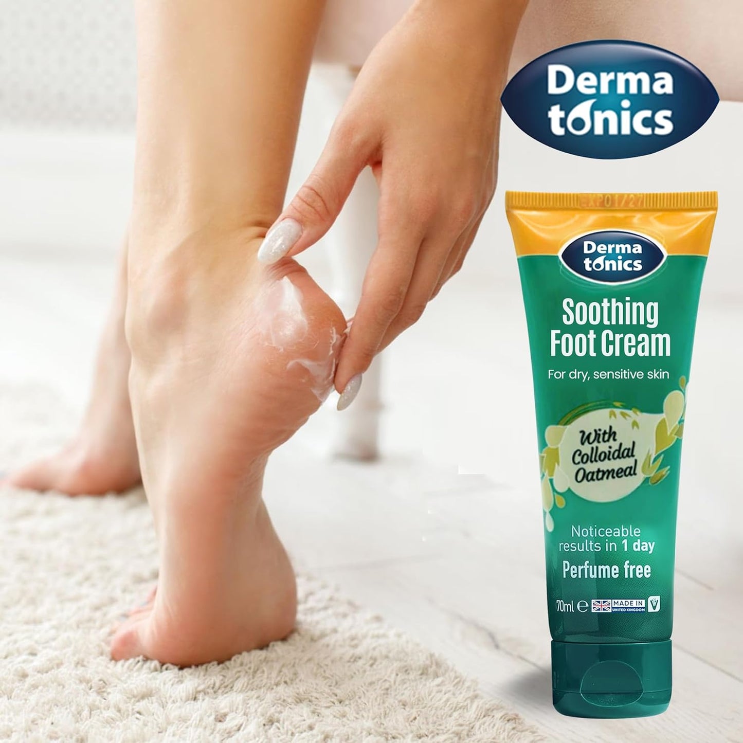 Soothing Foot Cream - 10% Urea w/Colloidal Oatmeal, Exfoliating & Softening Balm, Moisturizer for Dry, Cracked Heels & Rough Skin, Rehydrating for Feet, Elbows & Hands - 2.37 fl oz Tube