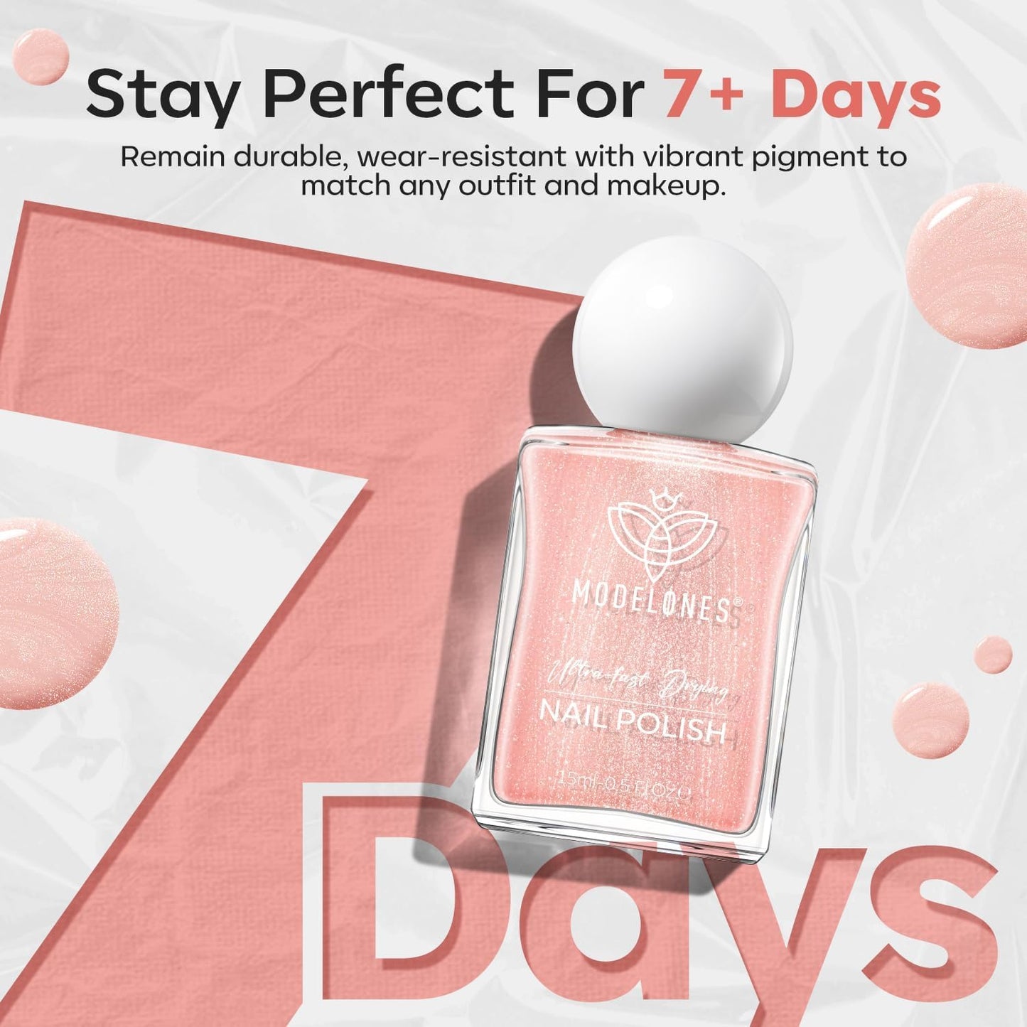 modelones Shimmer Pink Nail Polish, 15 ml Peachy Pink Iridescent Quick Dry Nail Lacquer Strengthener Long Last Shine Fingernail Toe Nail Art DIY Home Travel Manicure Gift for Women Girls 0.5 Fl Oz